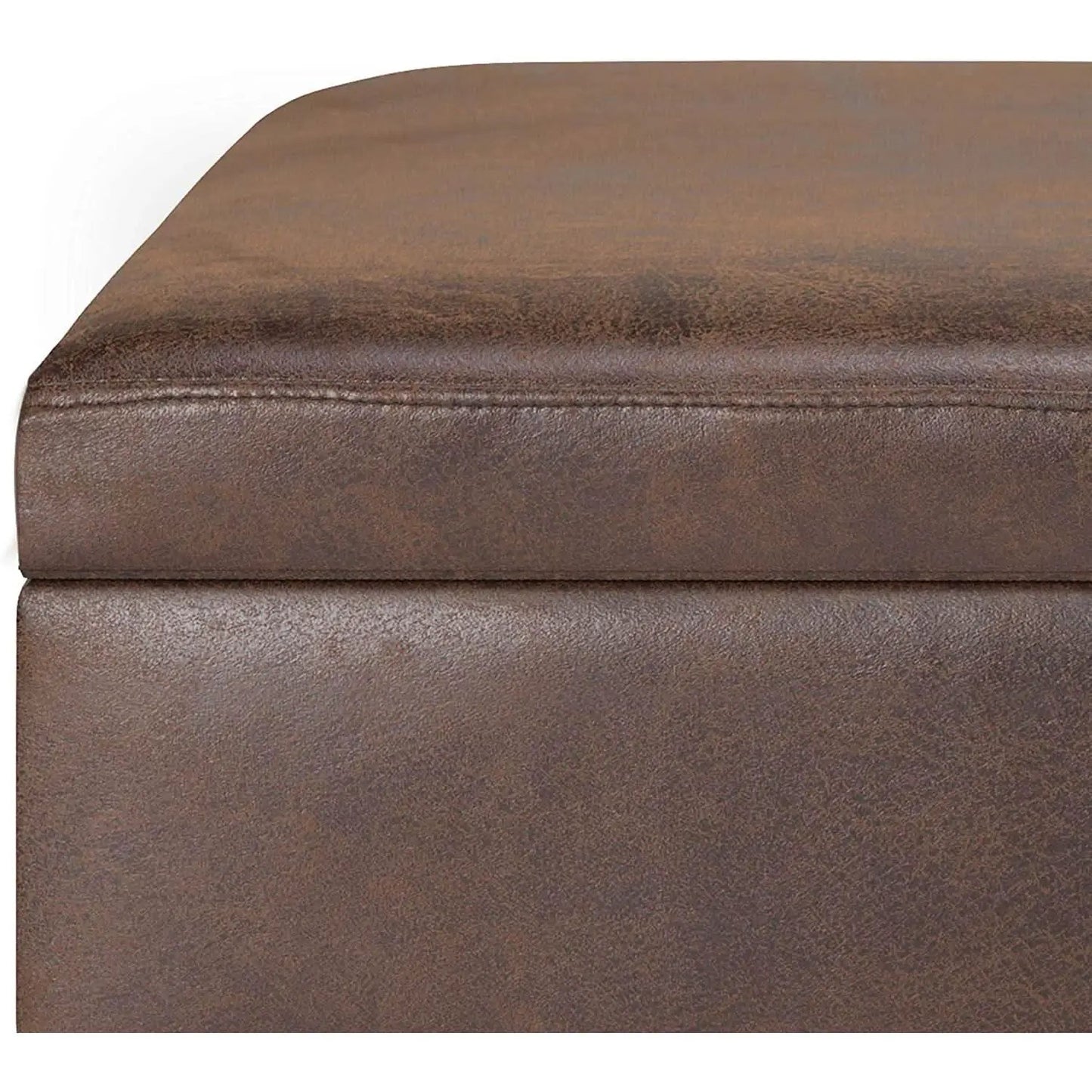 Mid Century Storage Ottoman 36W Chestnut Faux Leather from PriceLows™