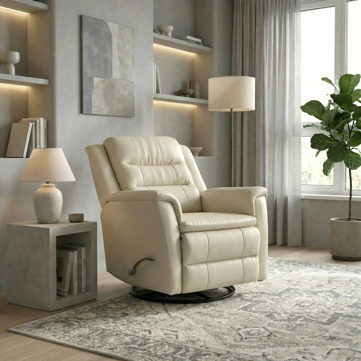 Swivel Recliner With Manual Adjustable Footrest Swivel Chair | 2 Pieces | Metal | Living Room