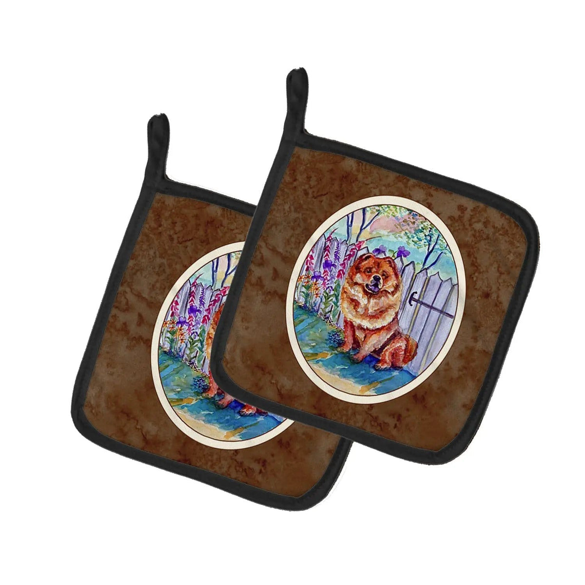 Pot Holder Set of 2 | Heat Resistant Quilted Hot Pads | 7.5 x 7.5 Inch | Chow Chow (Style 13)
