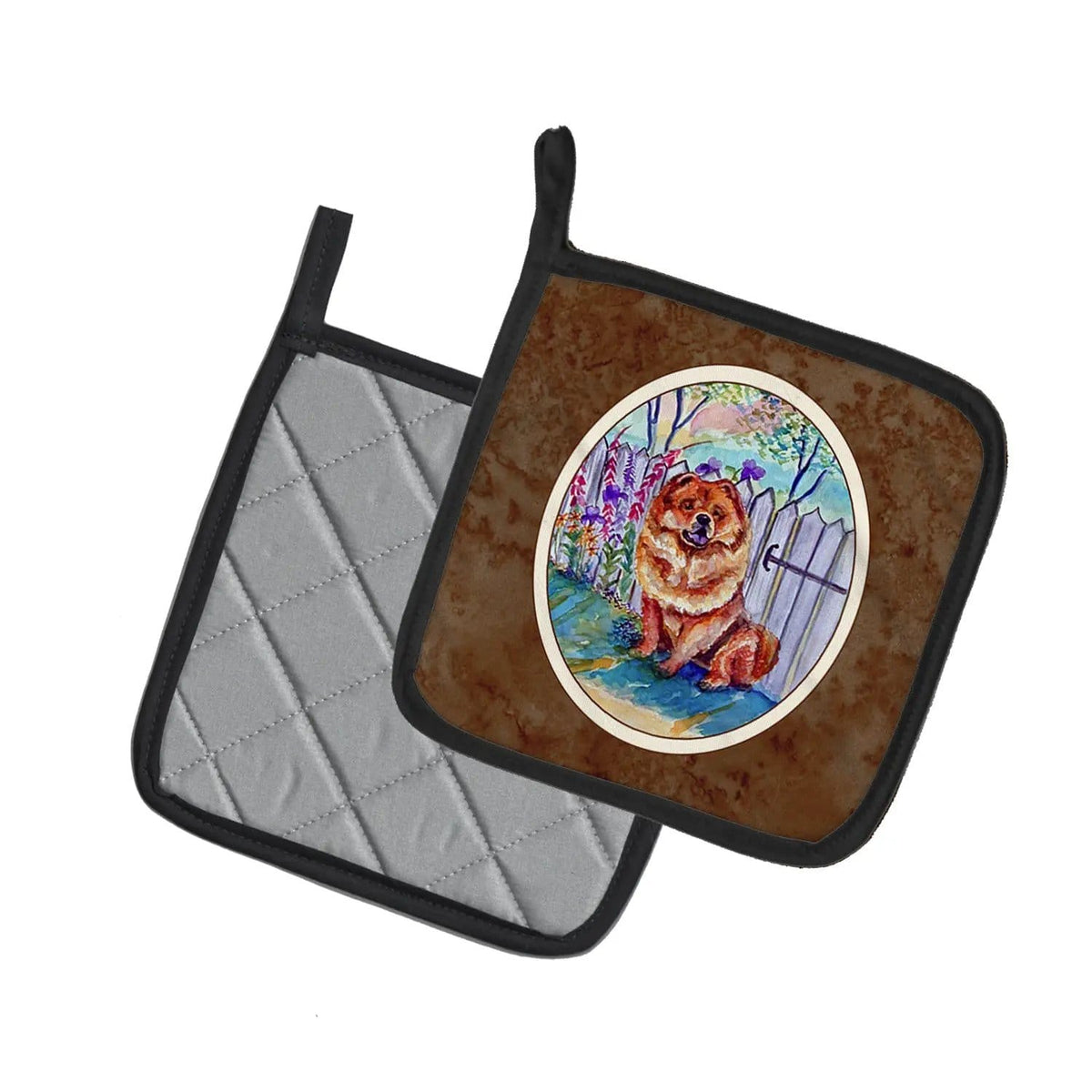 Pot Holder Set of 2 | Heat Resistant Quilted Hot Pads | 7.5 x 7.5 Inch | Chow Chow (Style 13)