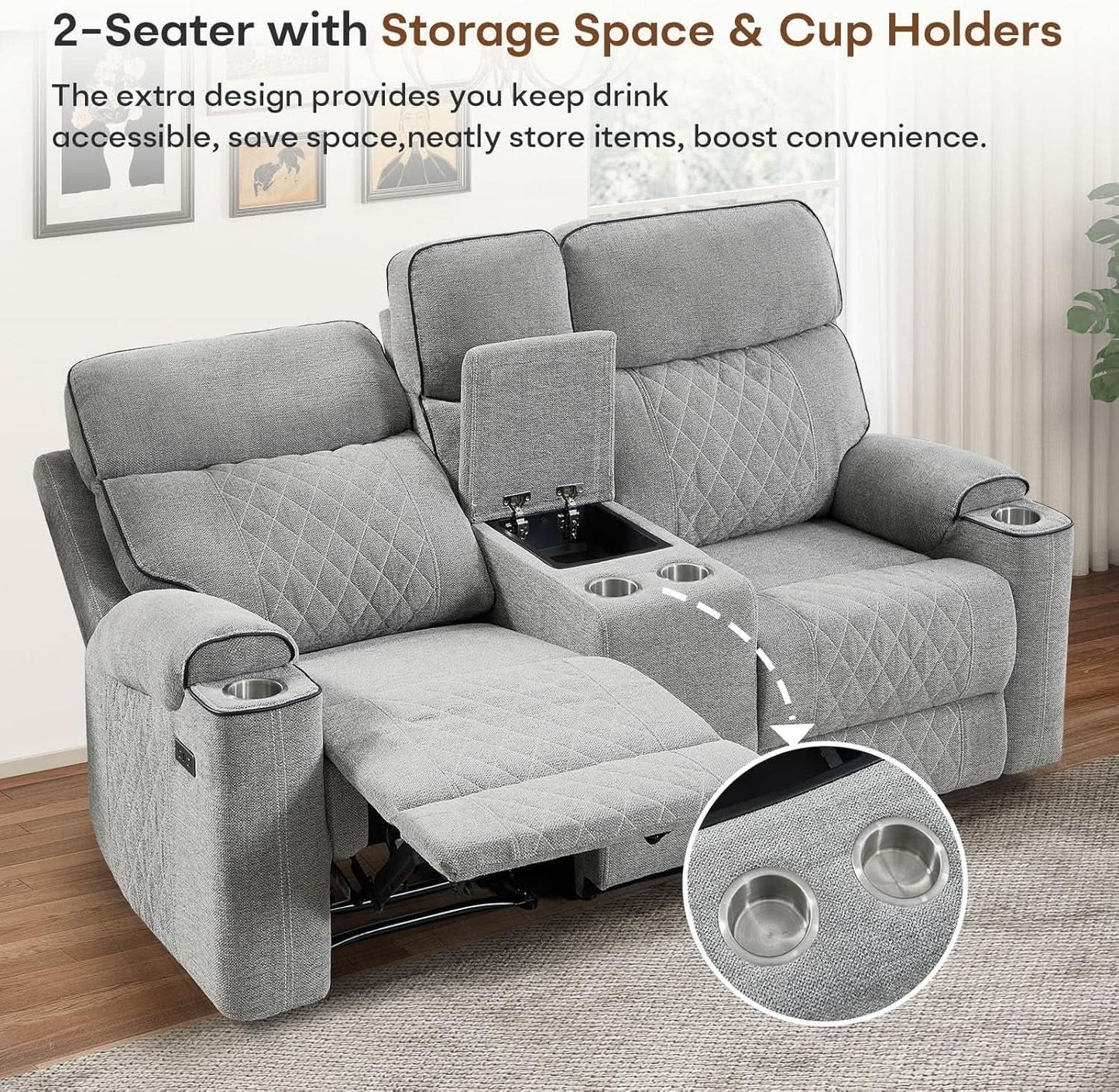 Electric Recliner Sofa USB Type C Ports Light Grey from PriceLows™