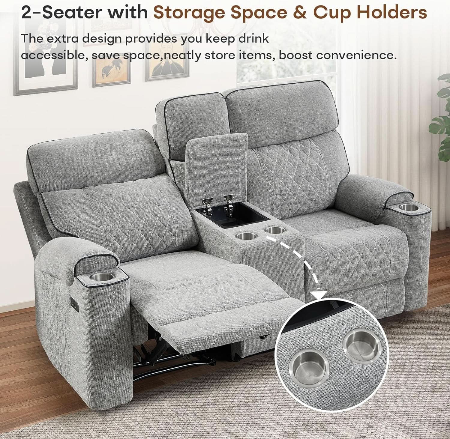 Electric Recliner Sofa USB Type C Ports Light Grey from PriceLows™