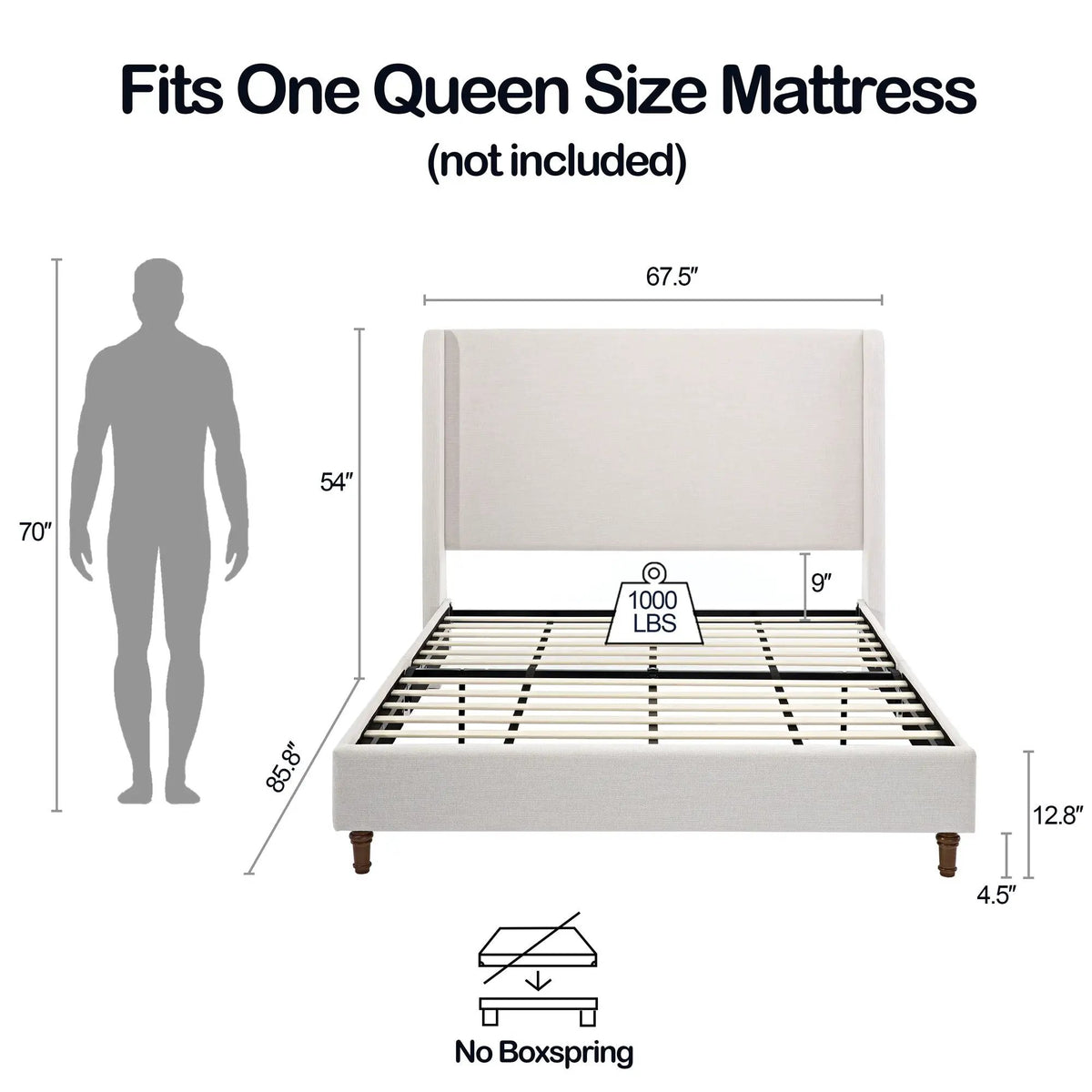 Harper Tall Headboard Upholstered Bed | Elegant Simplicity | No Box Spring Needed | 54 Inch Height