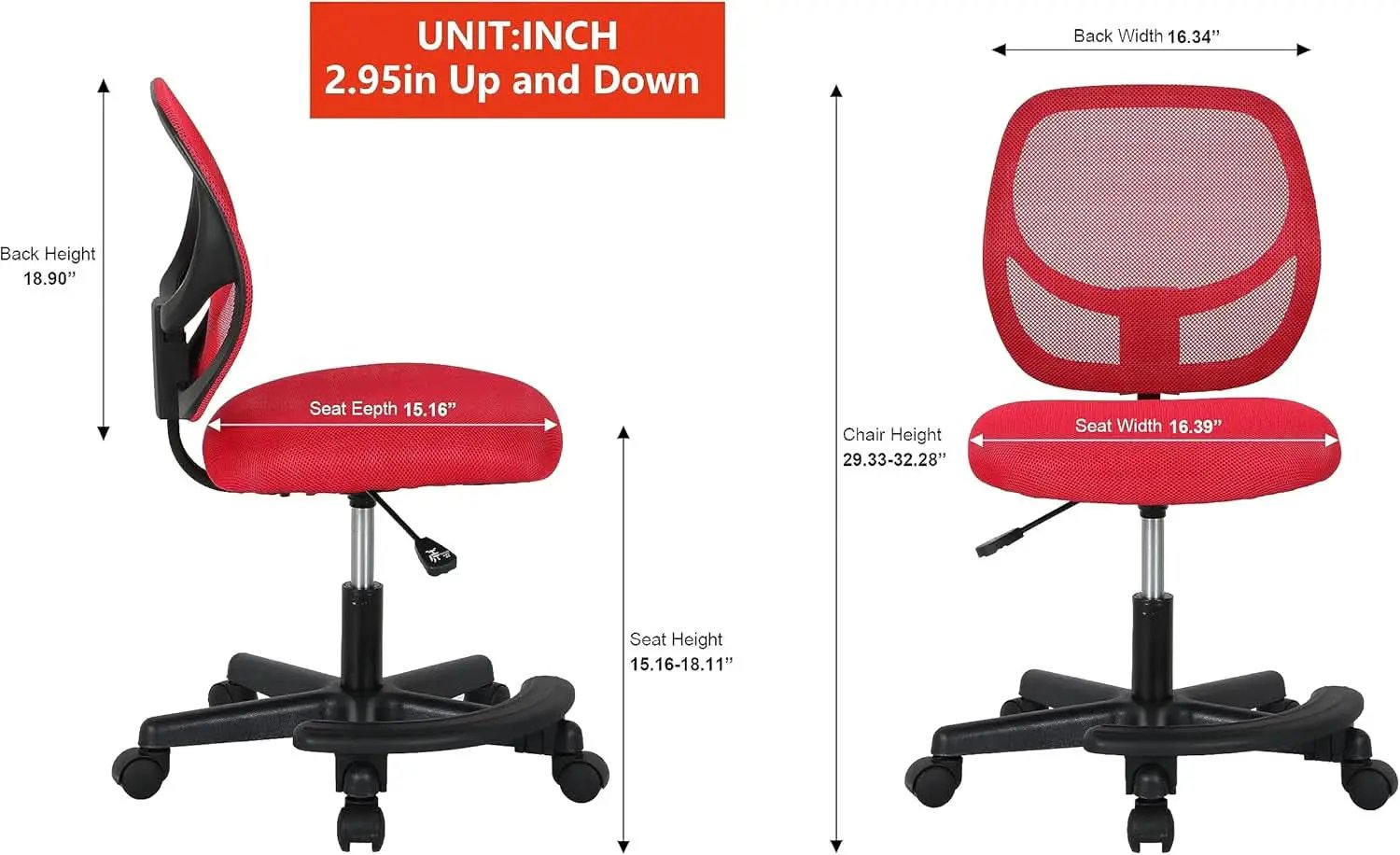 Kids Adjustable Mesh Low Back Swivel Desk Chair With Footrest Red from PriceLows™