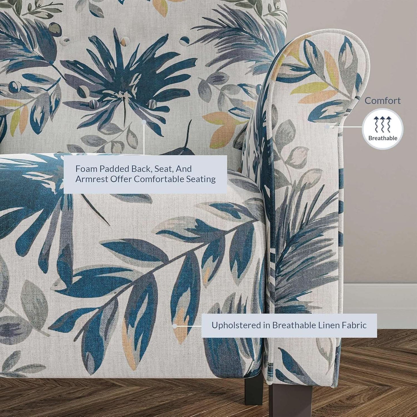 Wingback Upholstered Accent Chair Green Floral from PriceLows™