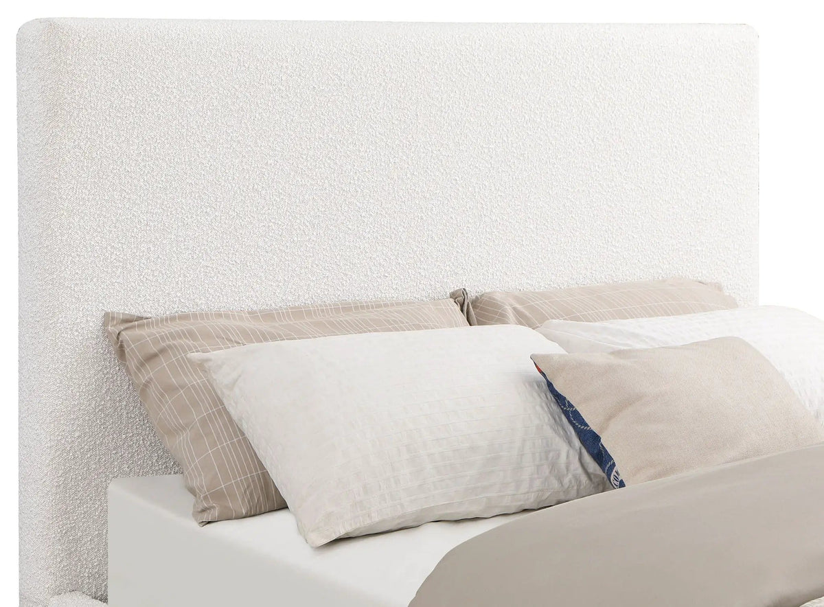 Knox Queen Bouclé Upholstered Platform Bed | 66.25 x 89 x 52.5 in | Rubberwood & Plywood | Cream