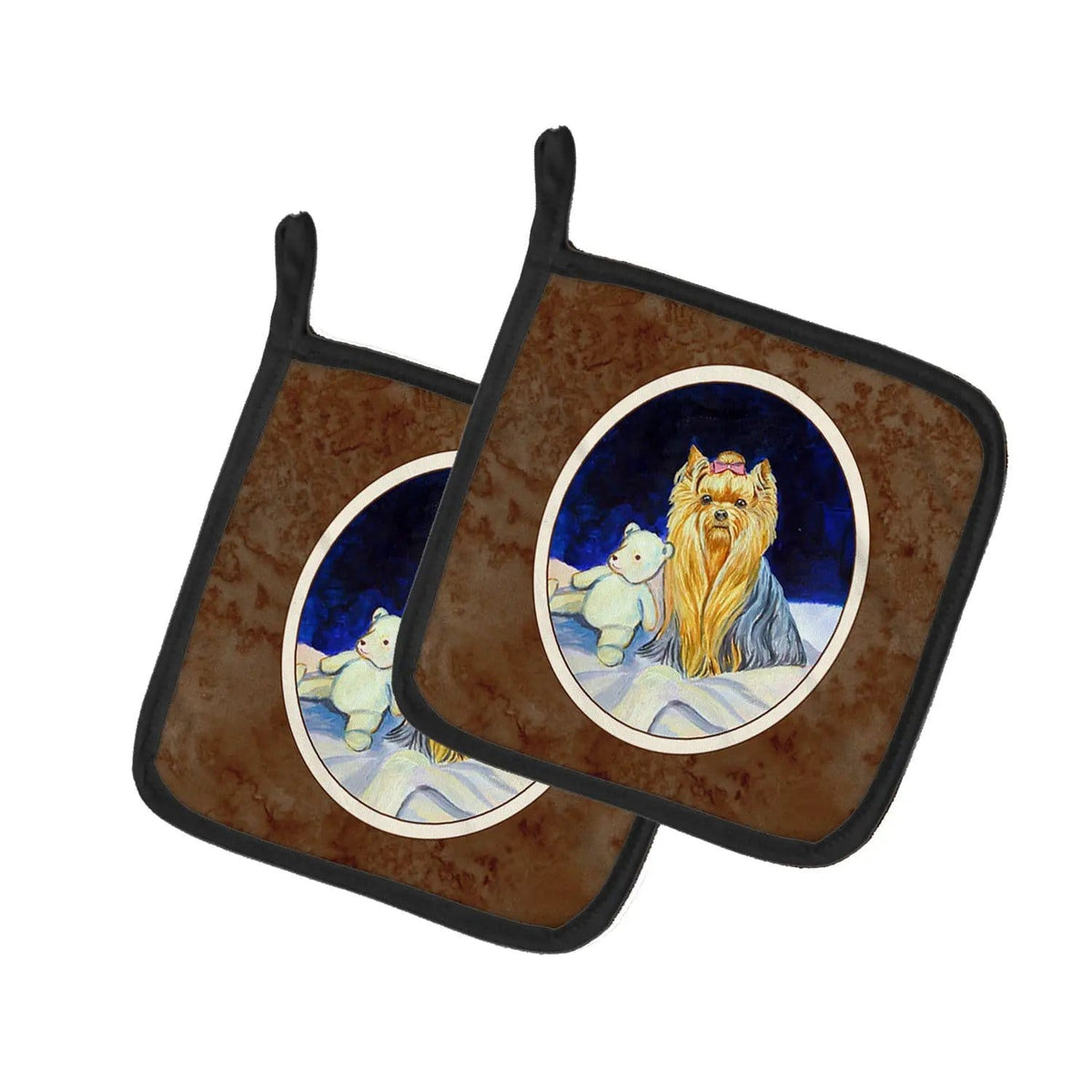 Pot Holder Set of 2 | Heat Resistant Quilted Hot Pads | 7.5 x 7.5 Inch | Yorkie (Style 7)