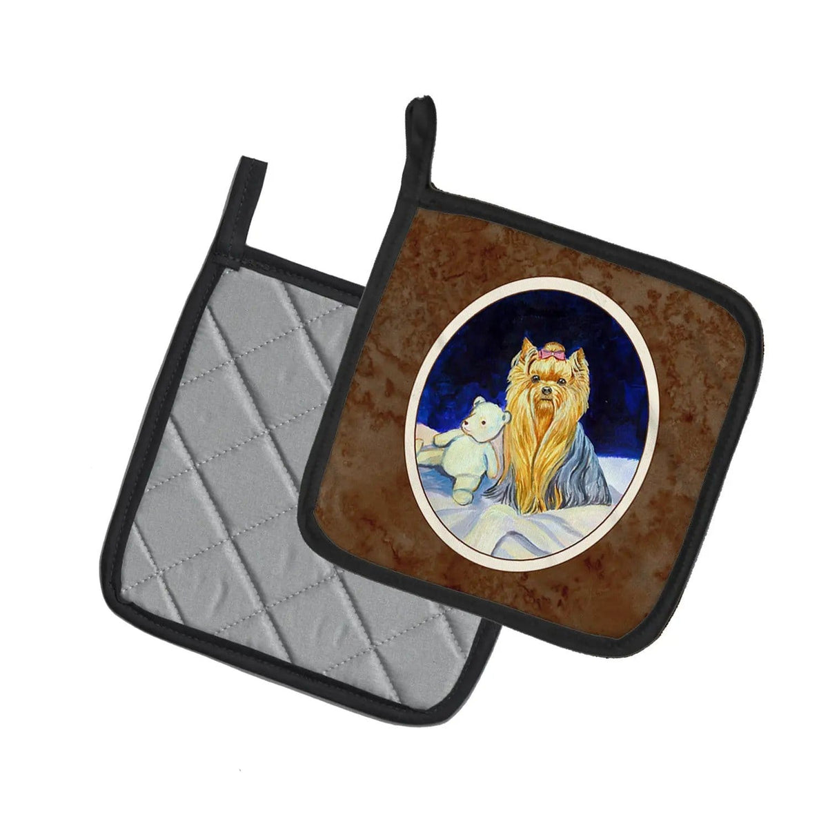 Pot Holder Set of 2 | Heat Resistant Quilted Hot Pads | 7.5 x 7.5 Inch | Yorkie (Style 7)
