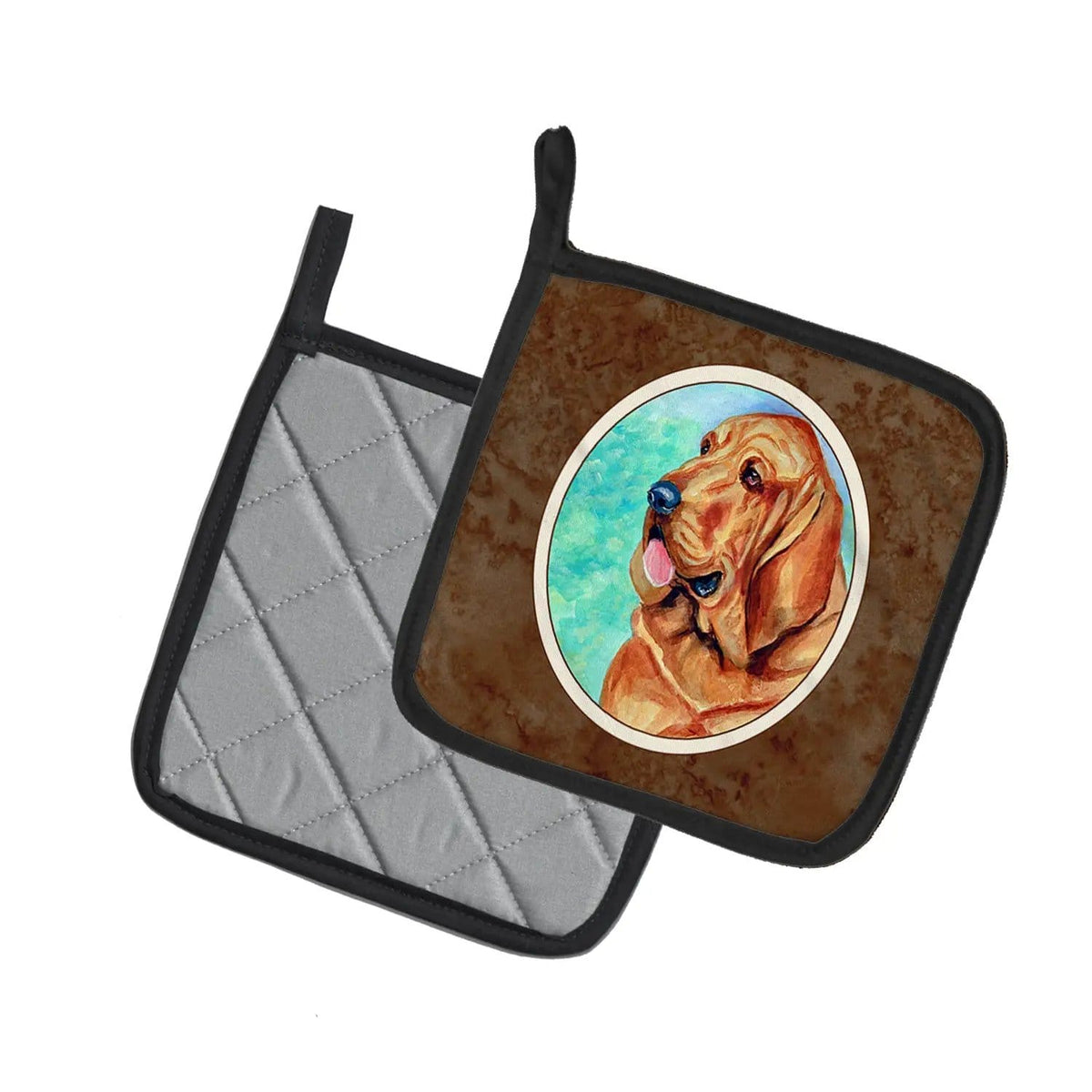 Pot Holder Set of 2 | Heat Resistant Quilted Hot Pads | 7.5 x 7.5 Inch | Bloodhound (Style 3)