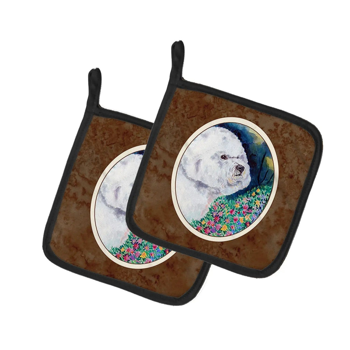Pot Holder Set of 2 | Heat Resistant Quilted Hot Pads | 7.5 x 7.5 Inch | Bichon Frise (Style 14)