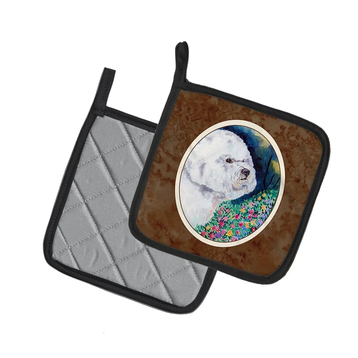 Pot Holder Set of 2 | Heat Resistant Quilted Hot Pads | 7.5 x 7.5 Inch | Bichon Frise (Style 14)
