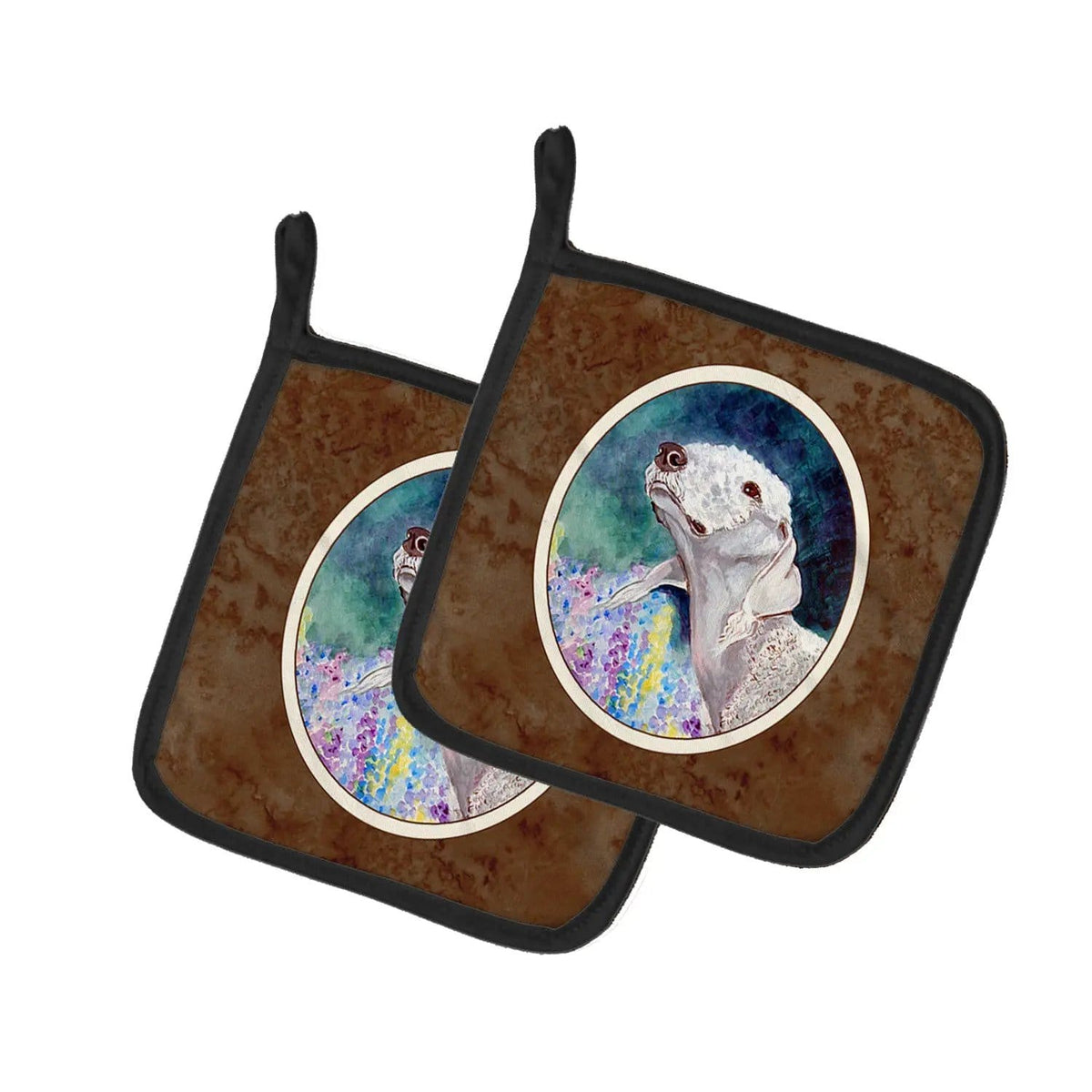 Pot Holder Set of 2 | Heat Resistant Quilted Hot Pads | 7.5 x 7.5 Inch | Bedlington Terrier (Style 5)