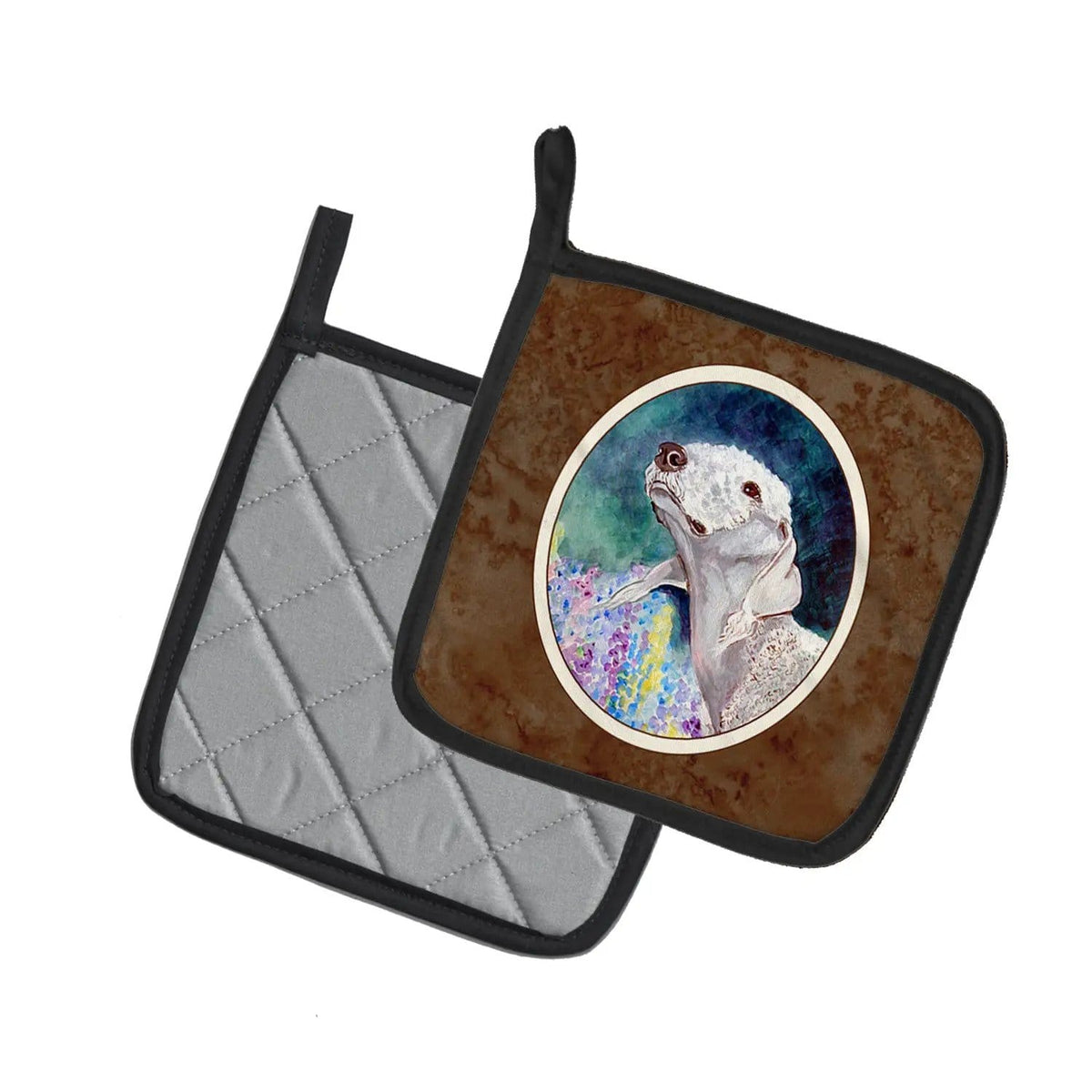 Pot Holder Set of 2 | Heat Resistant Quilted Hot Pads | 7.5 x 7.5 Inch | Bedlington Terrier (Style 5)