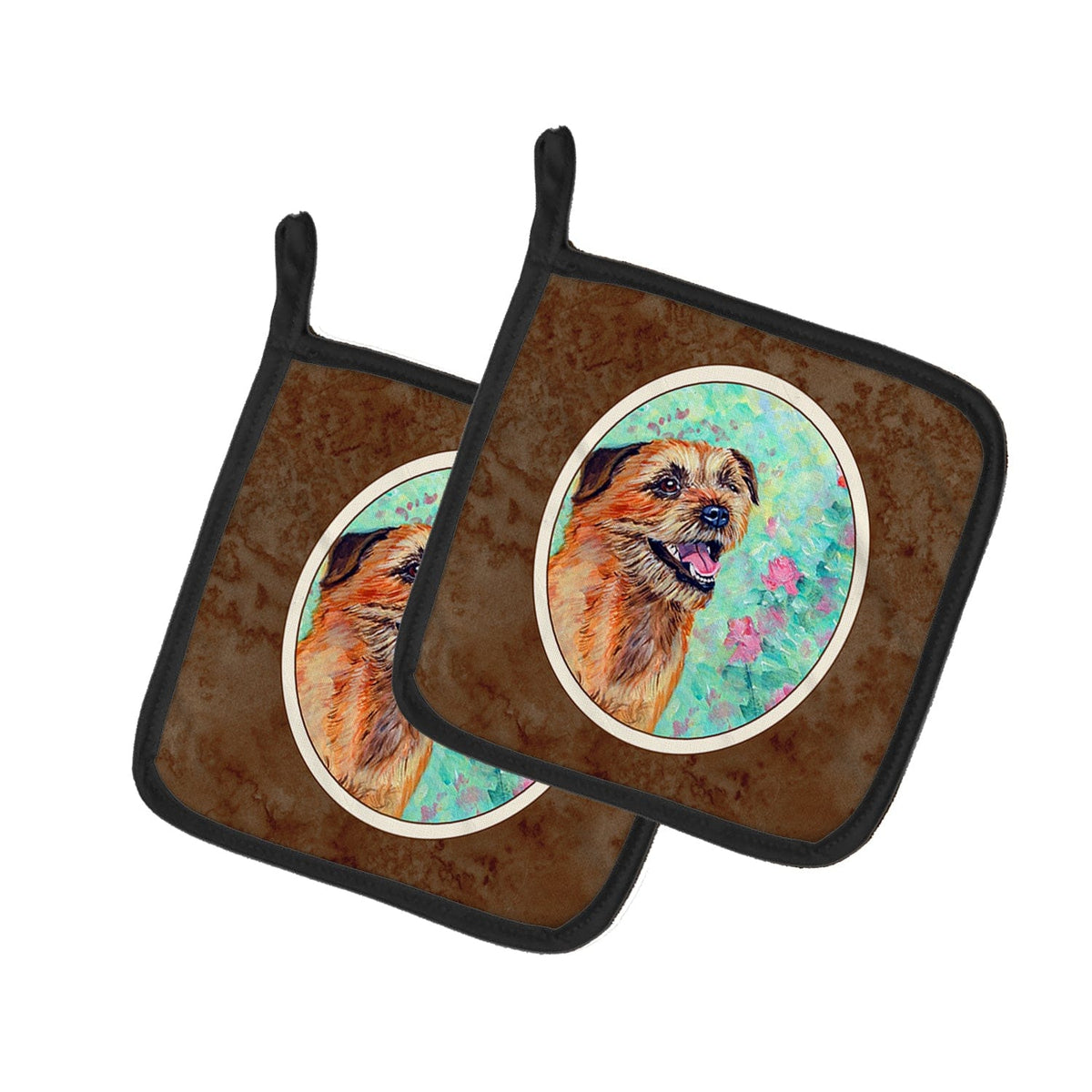 Pot Holder Set of 2 | Heat Resistant Quilted Hot Pads | 7.5 x 7.5 Inch | Border Terrier (Style 4)