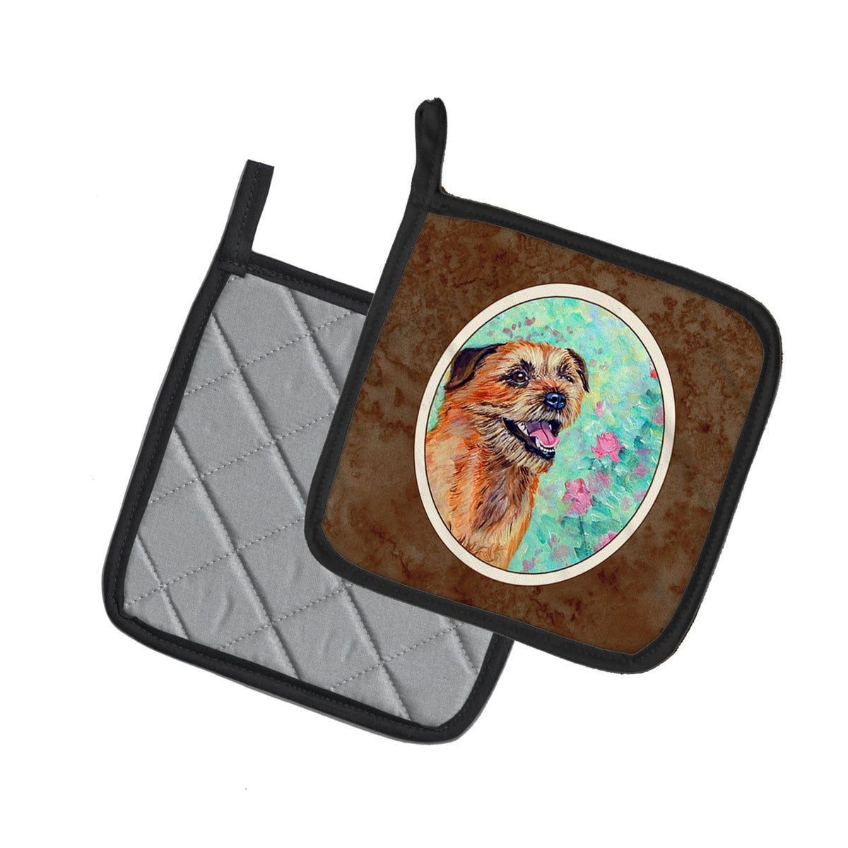 Pot Holder Set of 2 | Heat Resistant Quilted Hot Pads | 7.5 x 7.5 Inch | Border Terrier (Style 4)