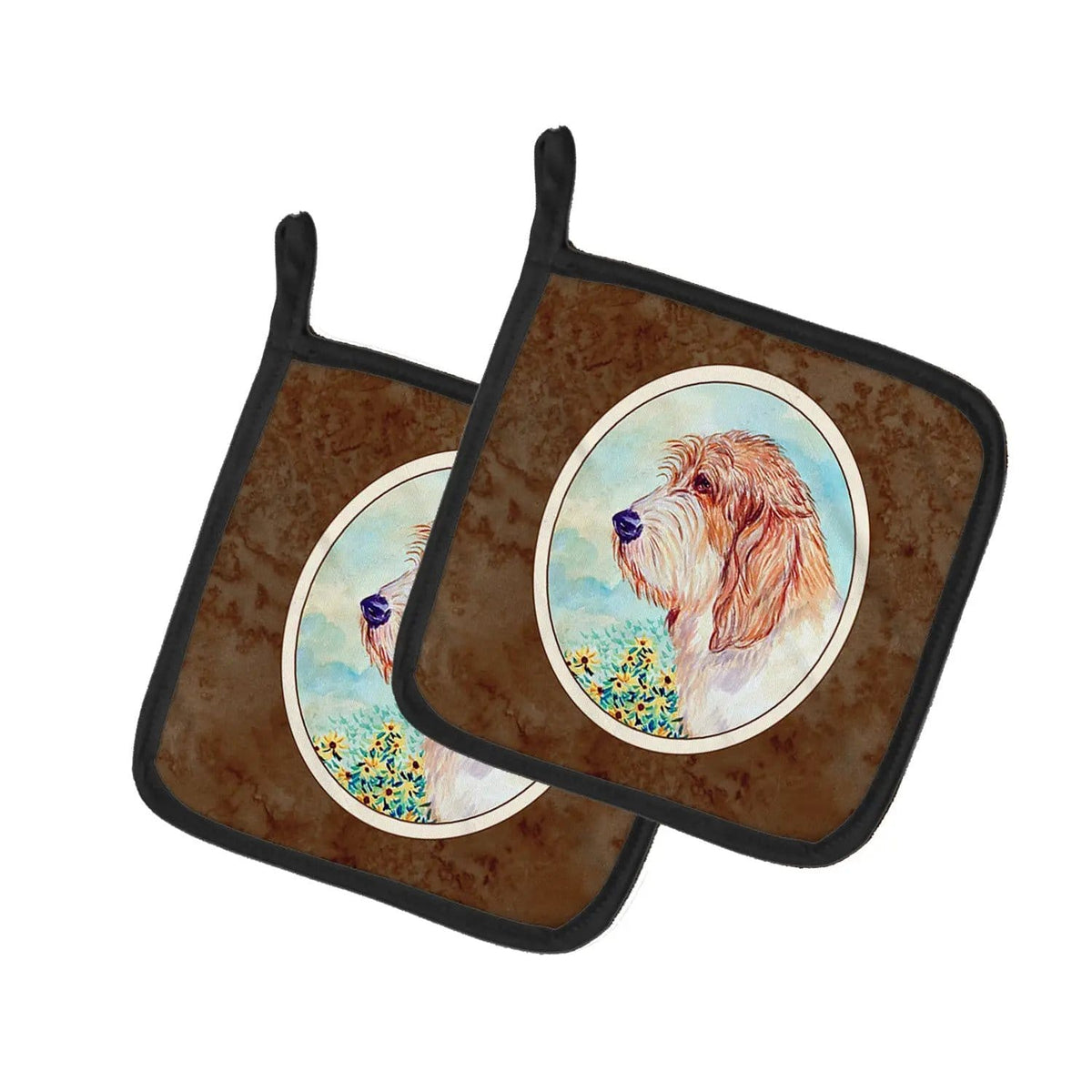 Pot Holder Set of 2 | Heat Resistant Quilted Hot Pads | 7.5 x 7.5 Inch | Petit Basset Griffon Vendeen PBGV
