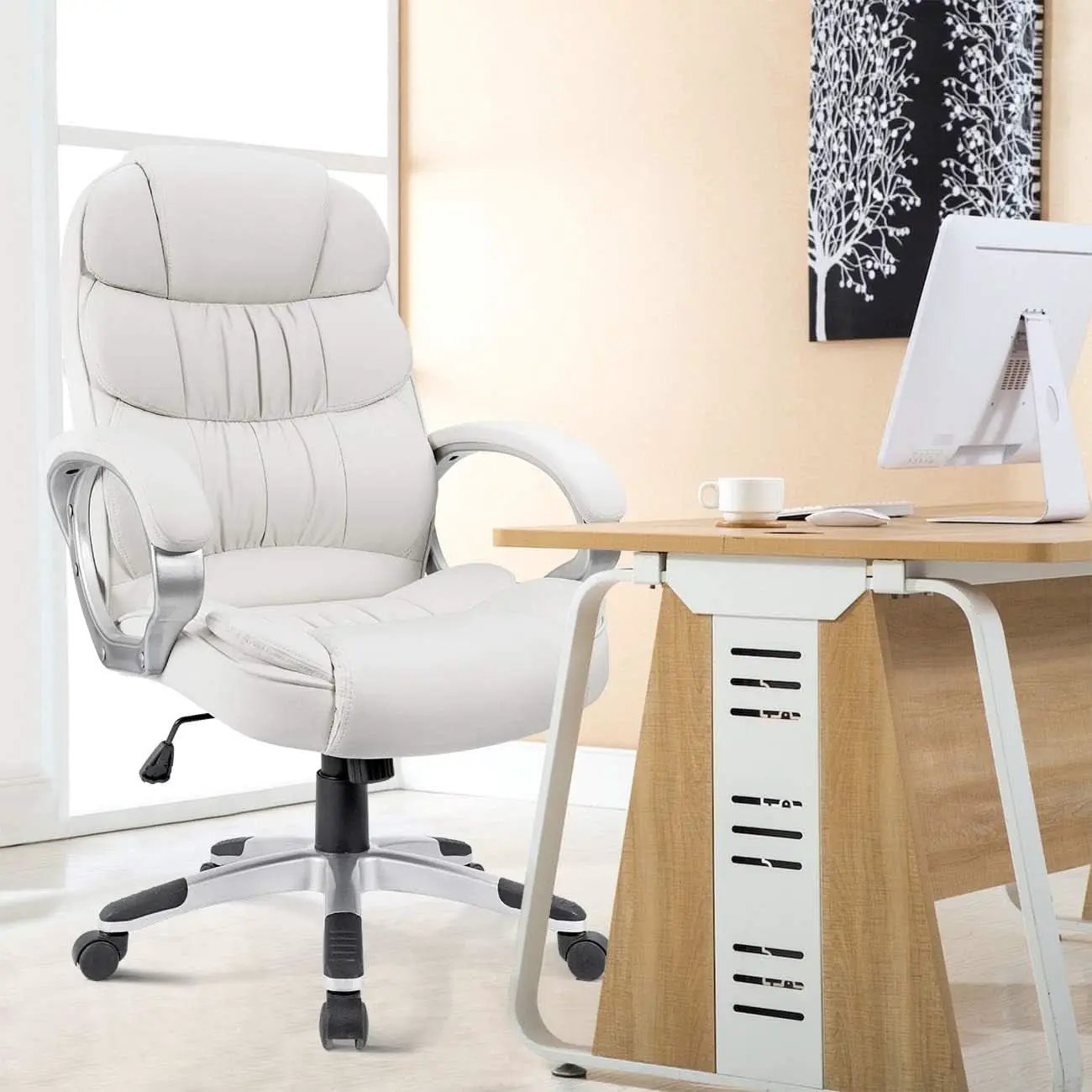 White High Back Office Chair With Adjustable Height from PriceLows™
