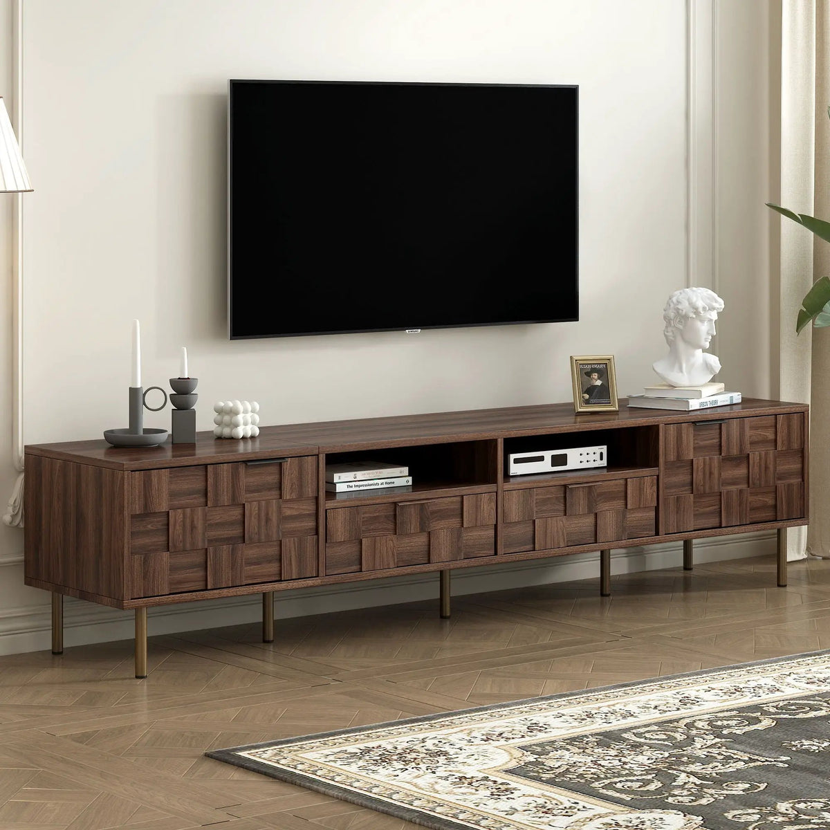 TV Stand | Media Console | 78.7 Inch with 2 Drawers 4 Cabinets | Mid Century
