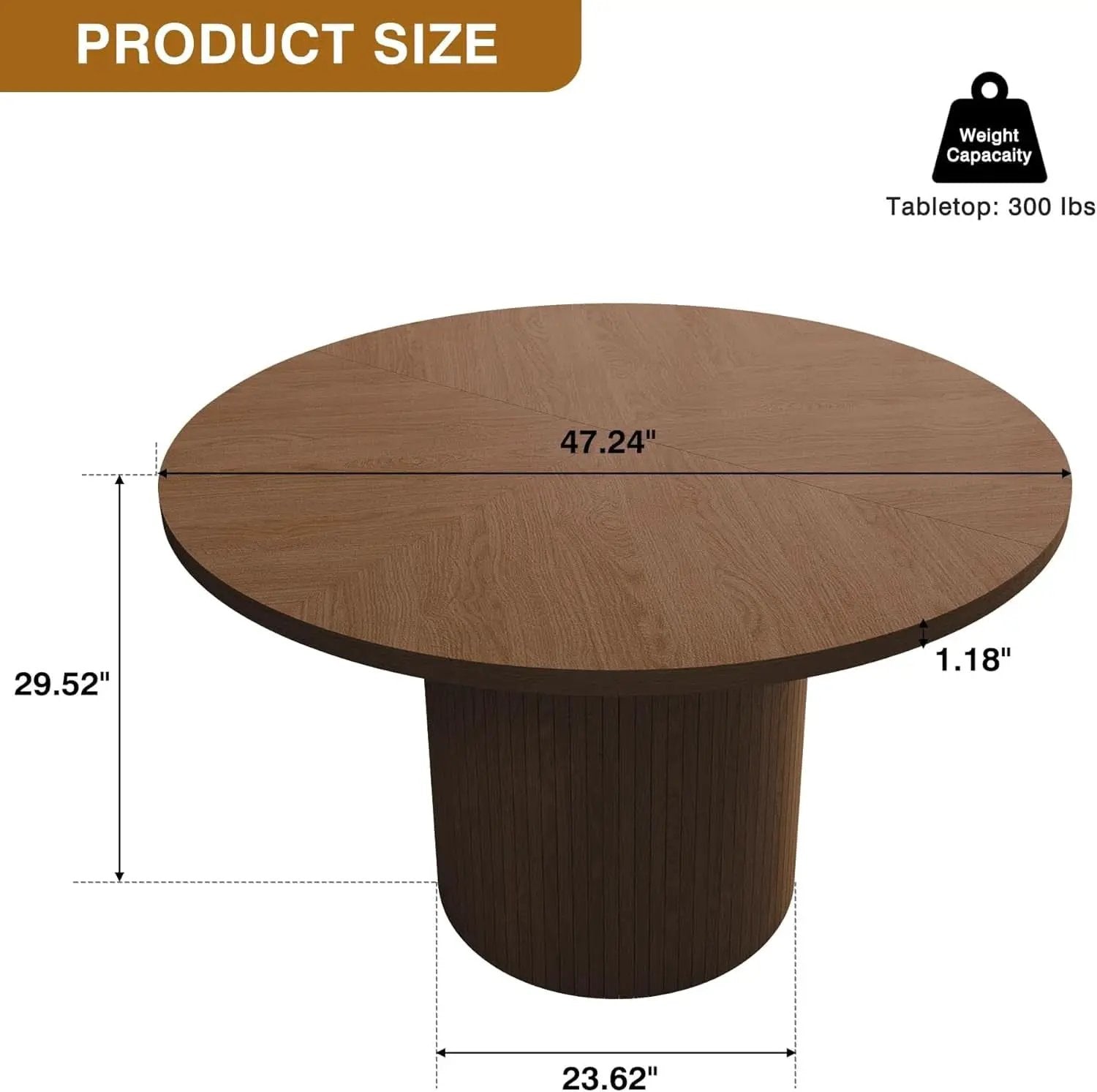 47 Inch Walnut Round Dining Table Farmhouse Kitchen from PriceLows™