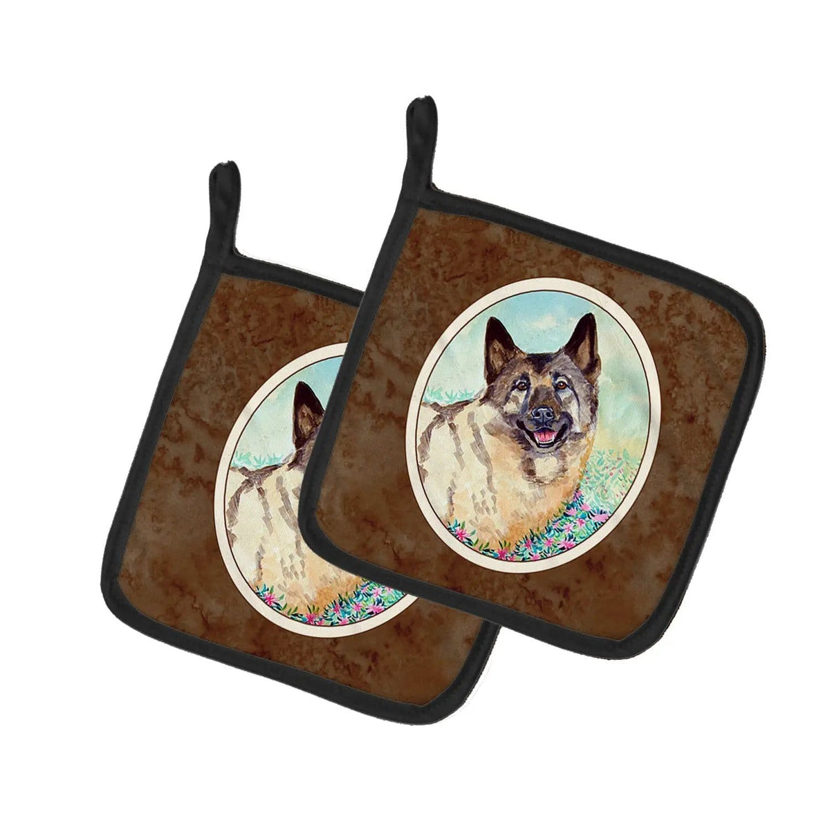 Pot Holder Set of 2 | Heat Resistant Quilted Hot Pads | 7.5 x 7.5 Inch | Norwegian Elkhound (Style 2)