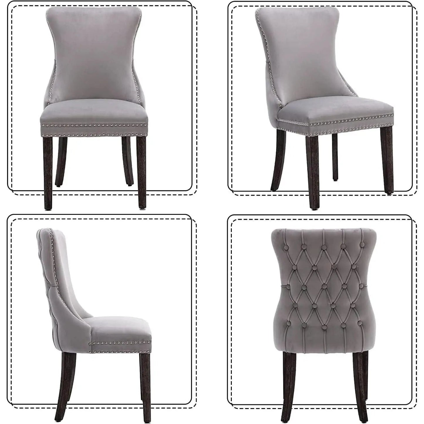 Set Of 2 Light Gray Velvet Tufted Wingback Dining Chairs Nailhead from PriceLows™