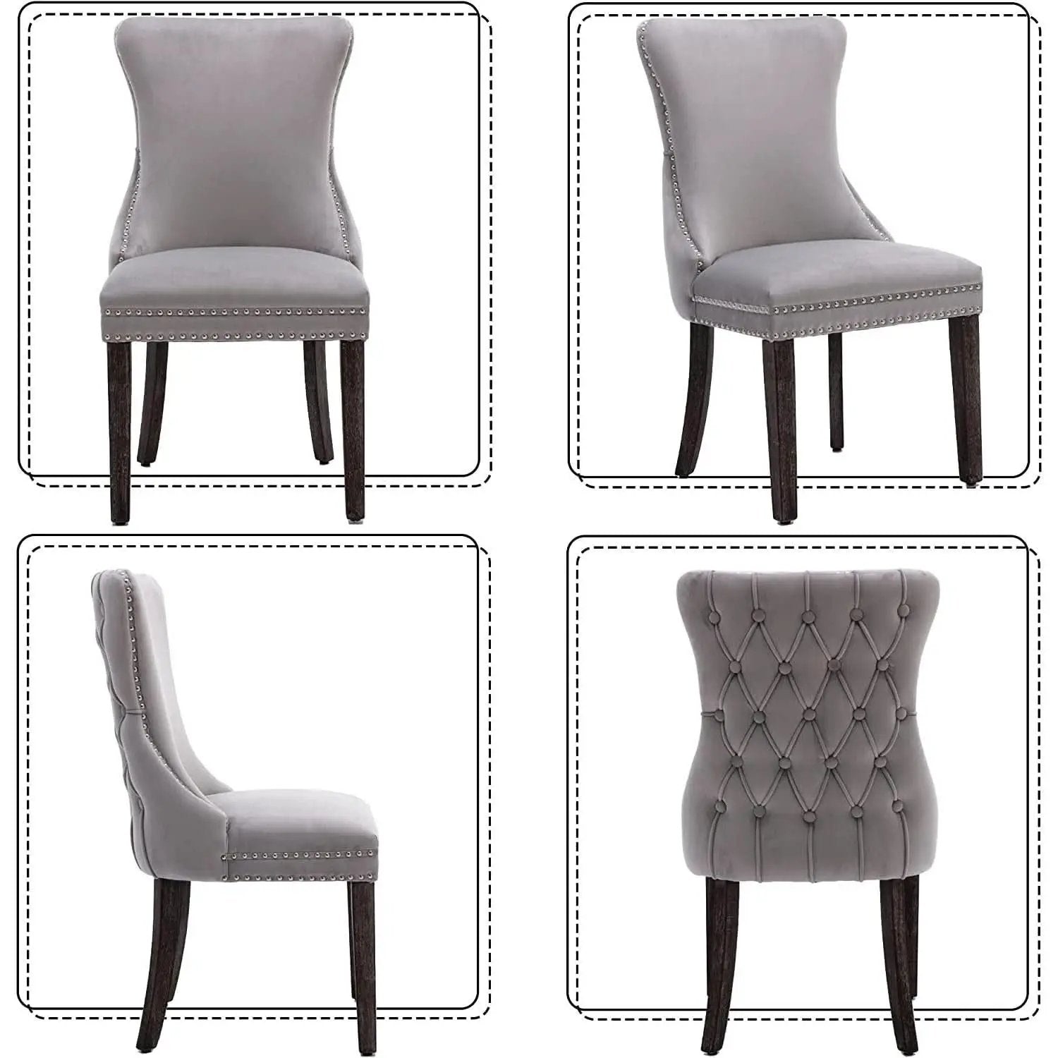 Set Of 2 Light Gray Velvet Tufted Wingback Dining Chairs Nailhead from PriceLows™
