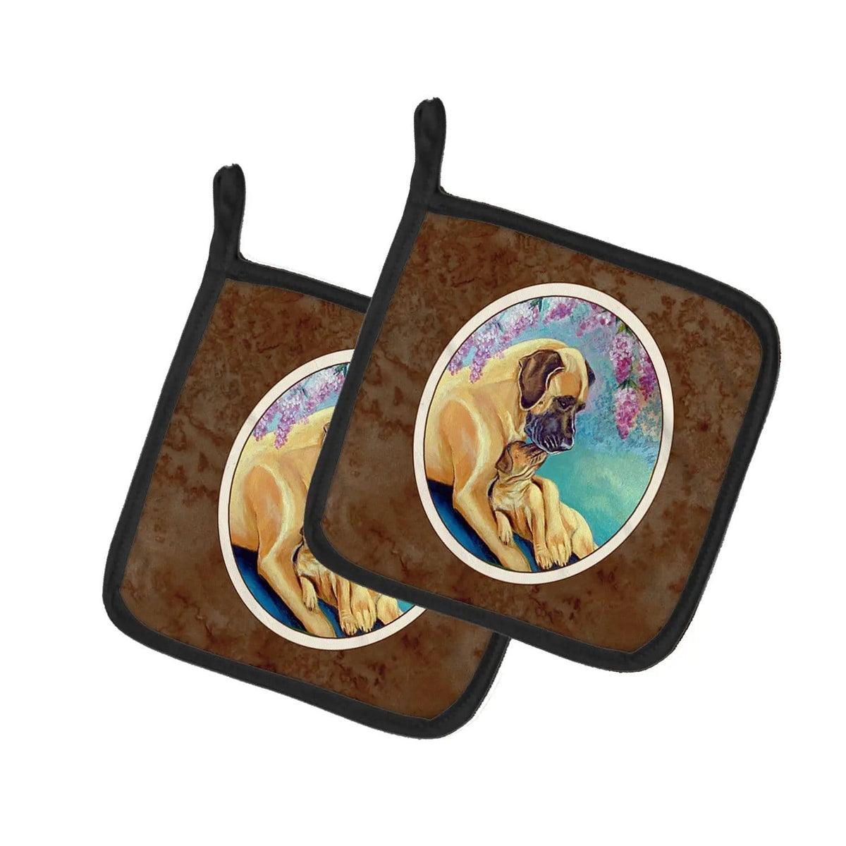 Pot Holder Set of 2 | Heat Resistant Quilted Hot Pads | 7.5 x 7.5 Inch | Great Dane and puppy (Style 3)