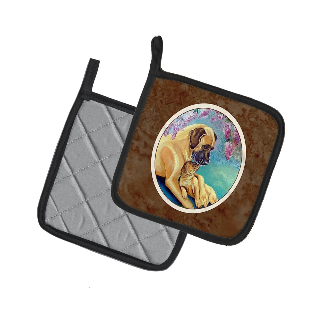 Pot Holder Set of 2 | Heat Resistant Quilted Hot Pads | 7.5 x 7.5 Inch | Great Dane and puppy (Style 3)