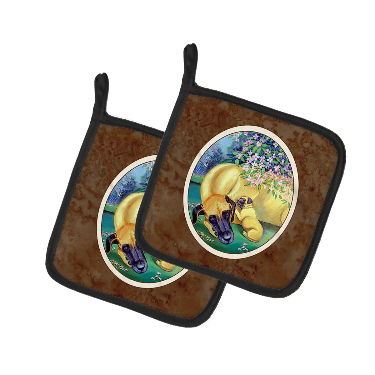 Pot Holder Set of 2 | Heat Resistant Quilted Hot Pads | 7.5 x 7.5 Inch | Great Dane and puppy