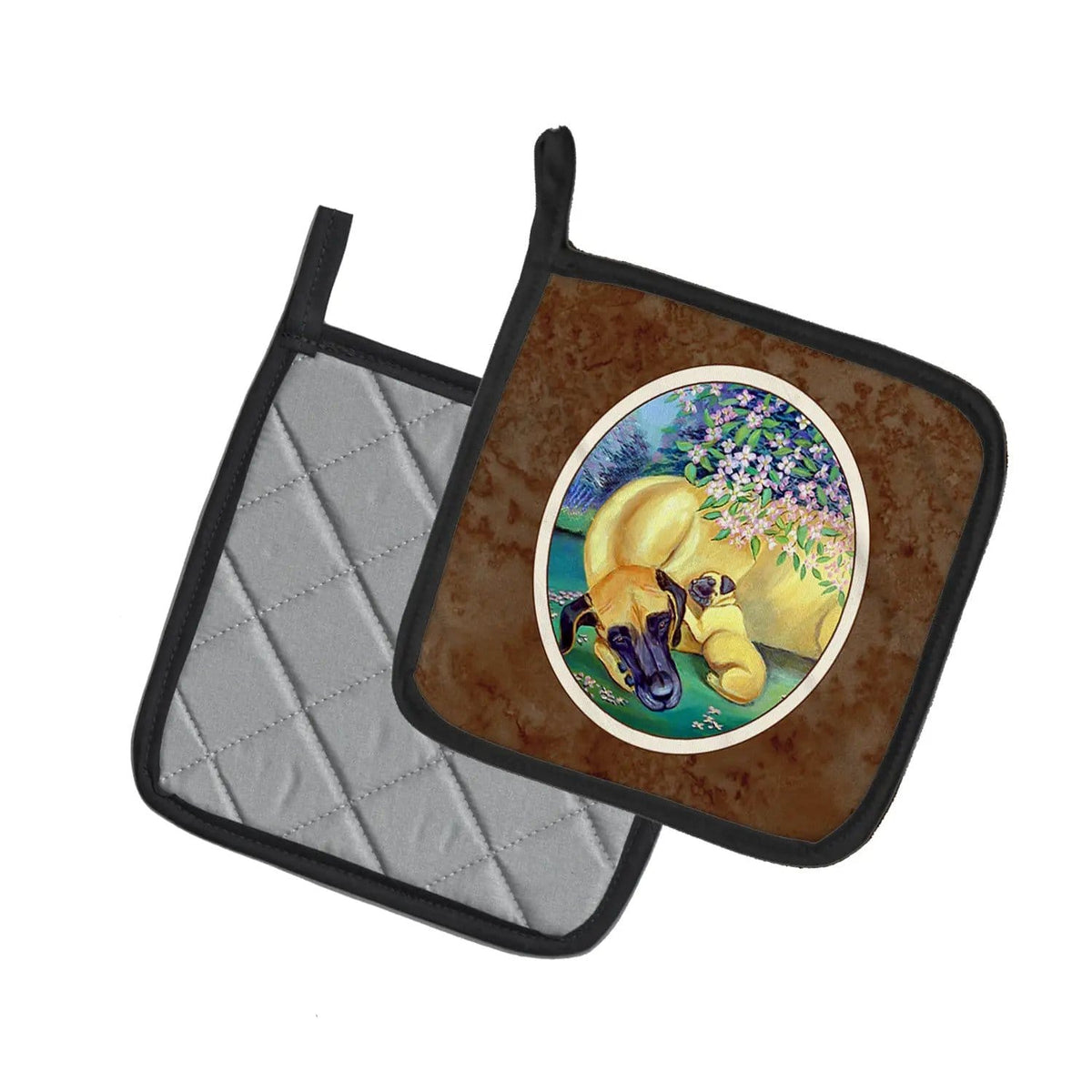 Pot Holder Set of 2 | Heat Resistant Quilted Hot Pads | 7.5 x 7.5 Inch | Great Dane and puppy