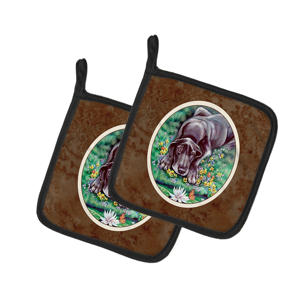 Pot Holder Set of 2 | Heat Resistant Quilted Hot Pads | 7.5 x 7.5 Inch | Blue Great Dane
