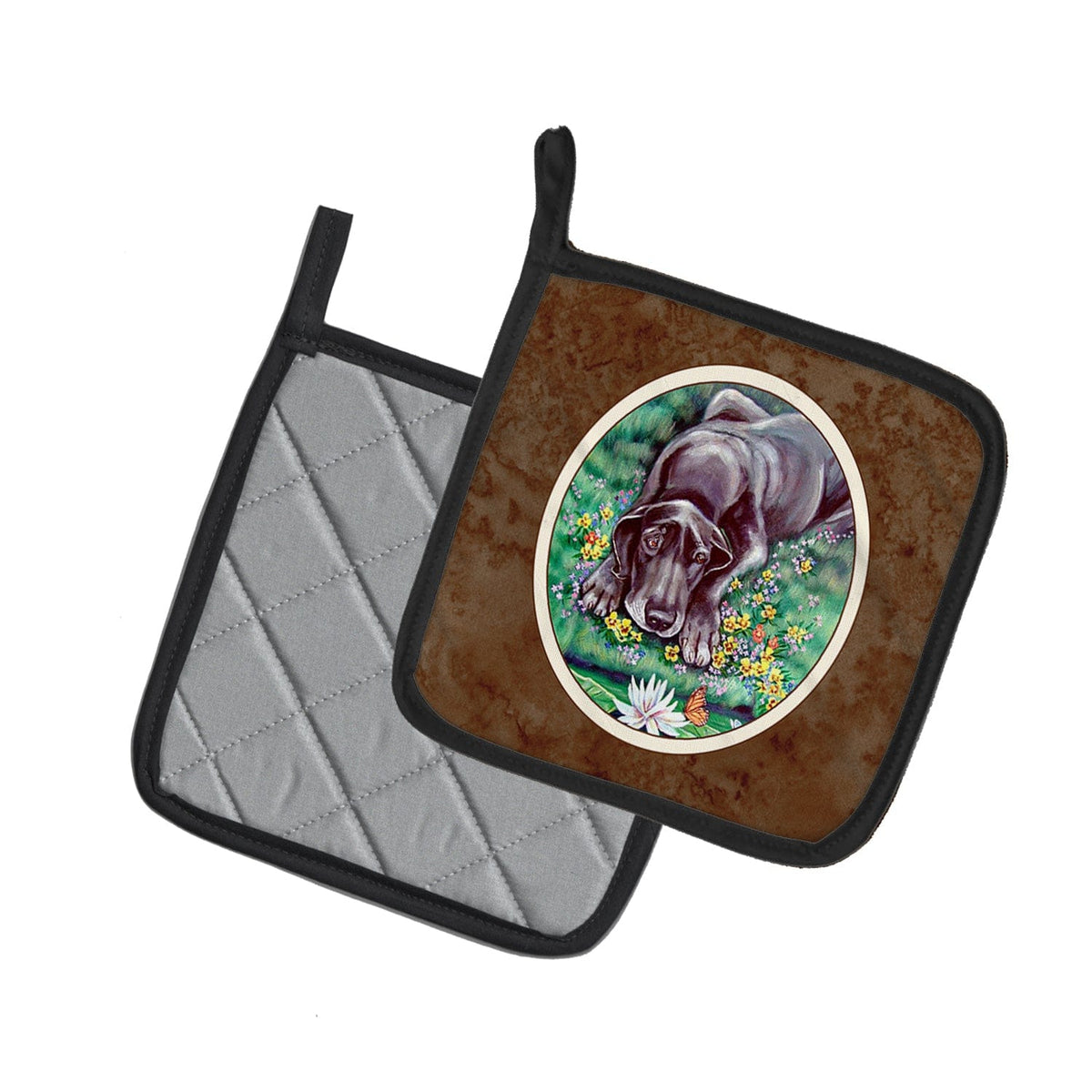 Pot Holder Set of 2 | Heat Resistant Quilted Hot Pads | 7.5 x 7.5 Inch | Blue Great Dane