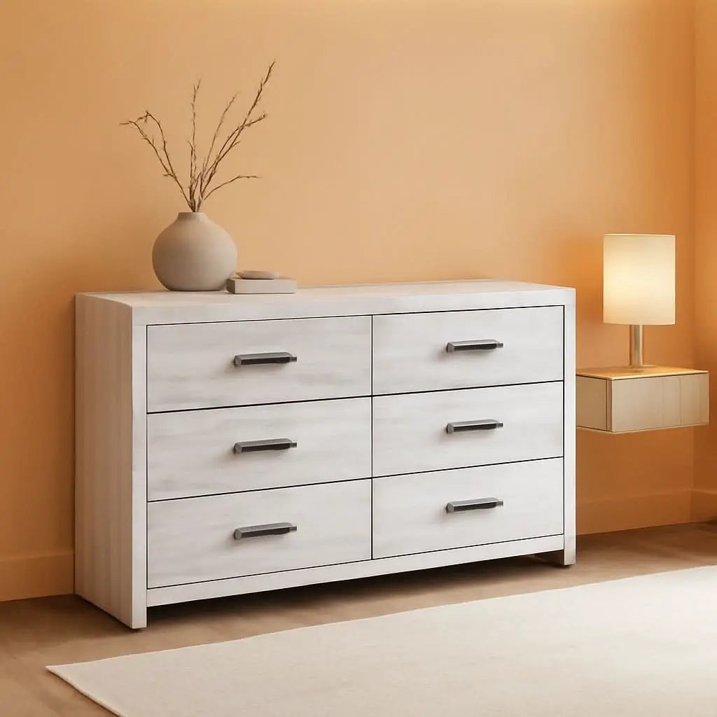 Cayboni Vintage 6 Drawer Dresser With Safety Stop White from PriceLows™