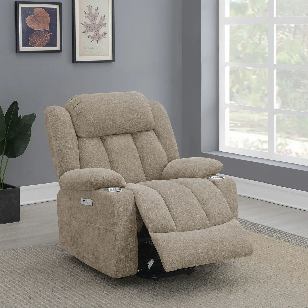 Beca Power Lift Recliner | Upholstered | Integrated Cupholders | USB Charging Port