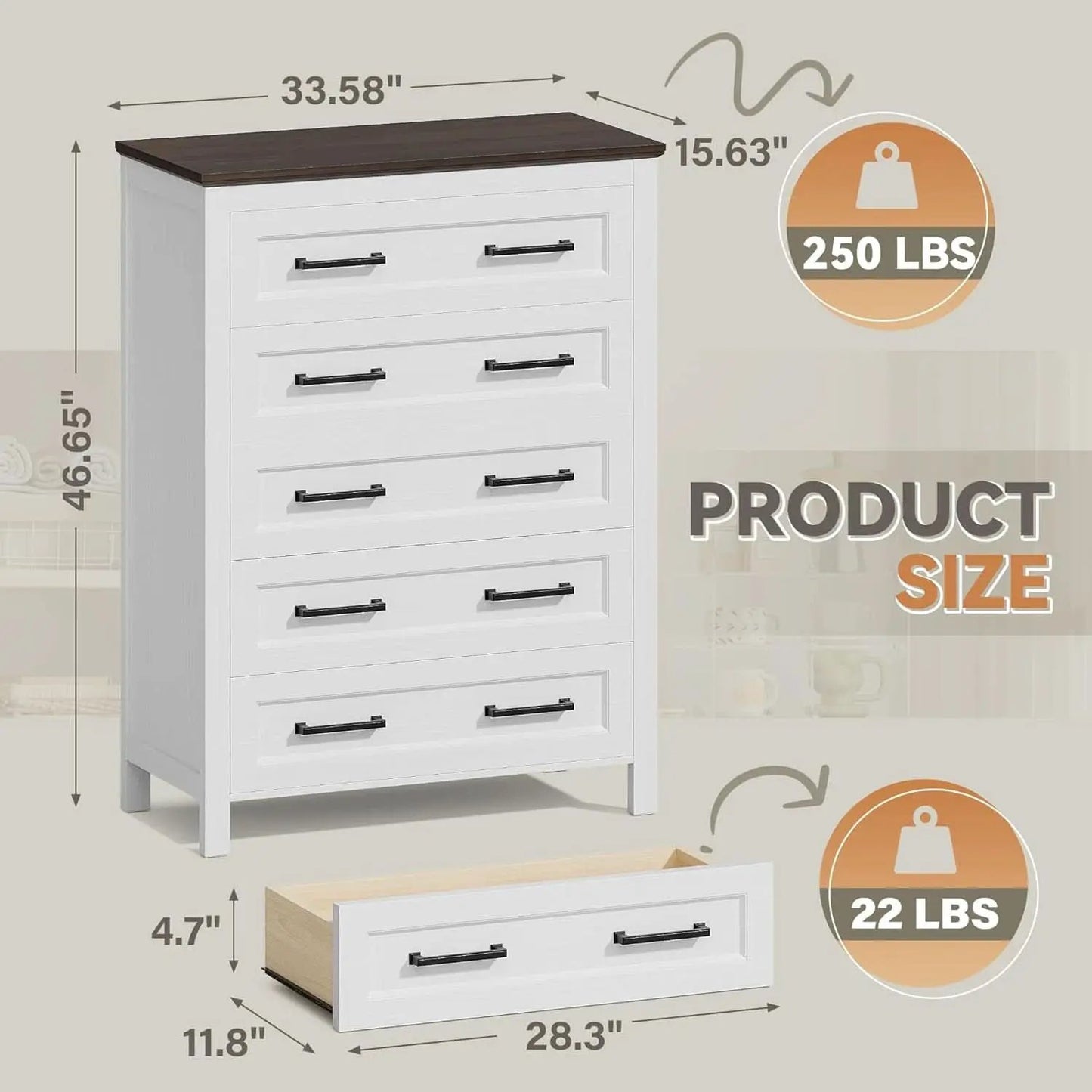 Tall White ChestOfDrawers With Five Drawers WalnutBrown from PriceLows™