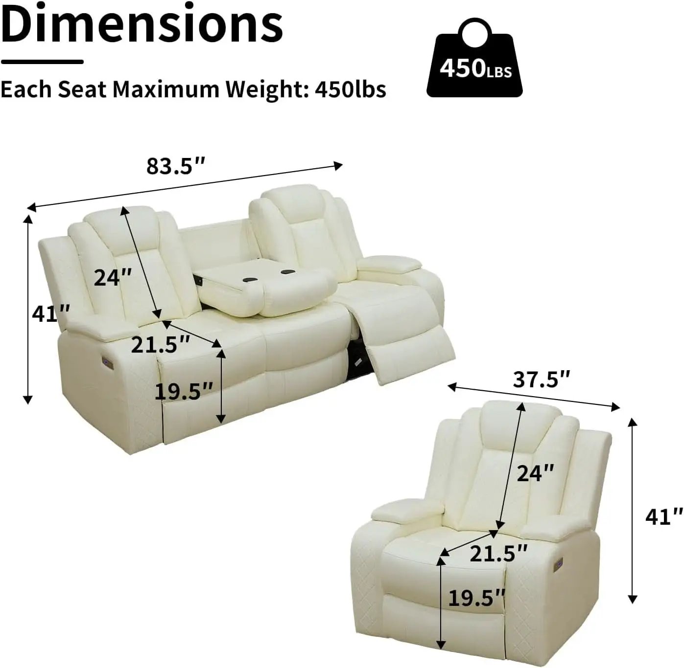 White Leather Power Reclining Sofa Set for Living Room from PriceLows™
