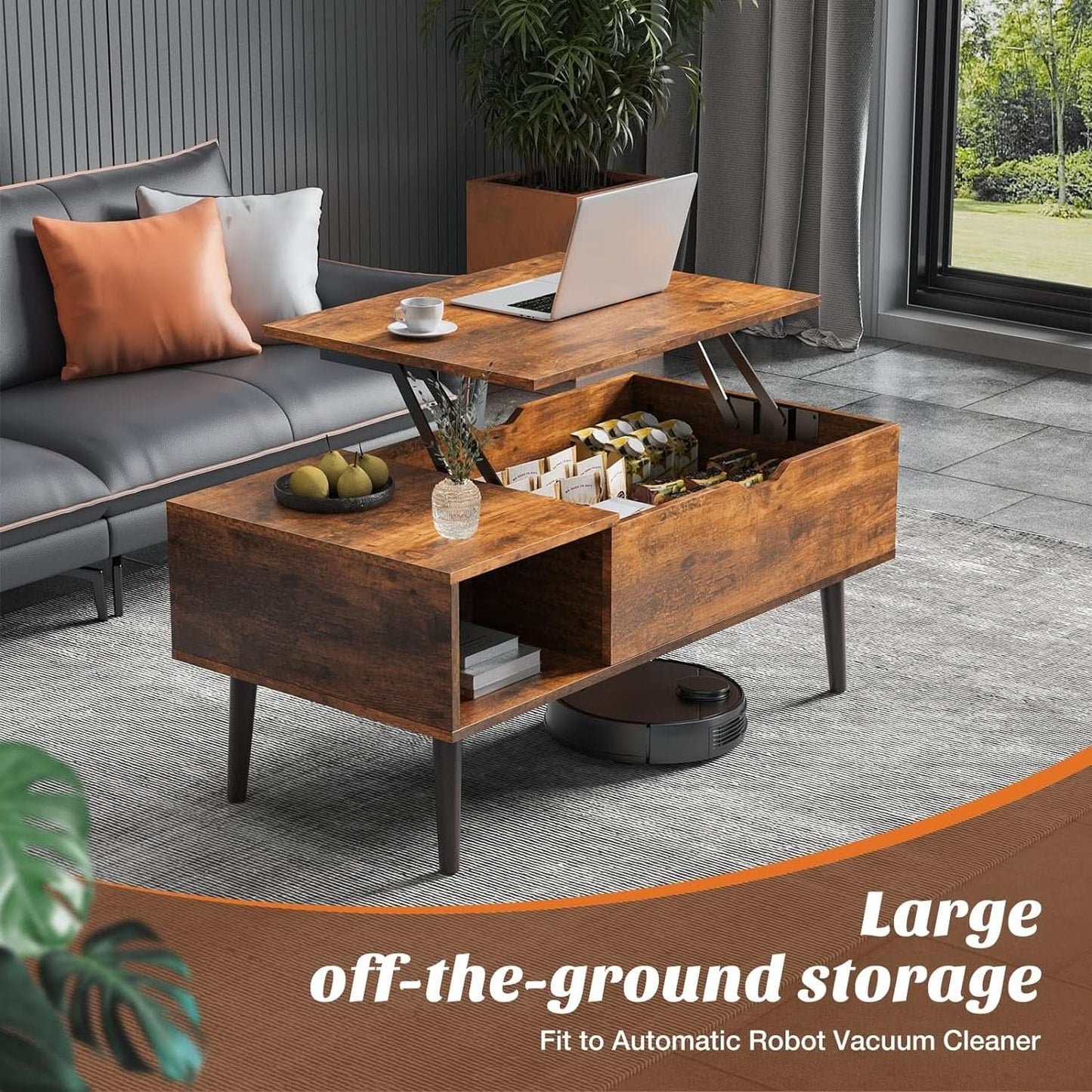Brown Lift Top Coffee Table With Storage And Hidden Compartment from PriceLows™