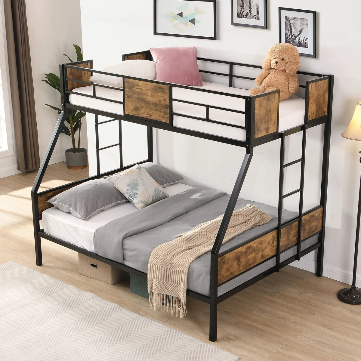 Modern Metal Bunk Bed | Dual Side Ladder | Steel Construction