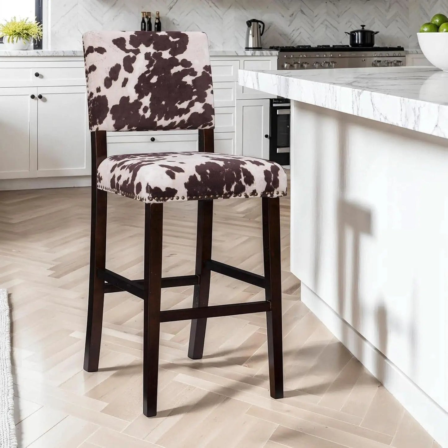Stylish Cowhide Print Bar Stool with Comfortable Padded Seat from PriceLows™