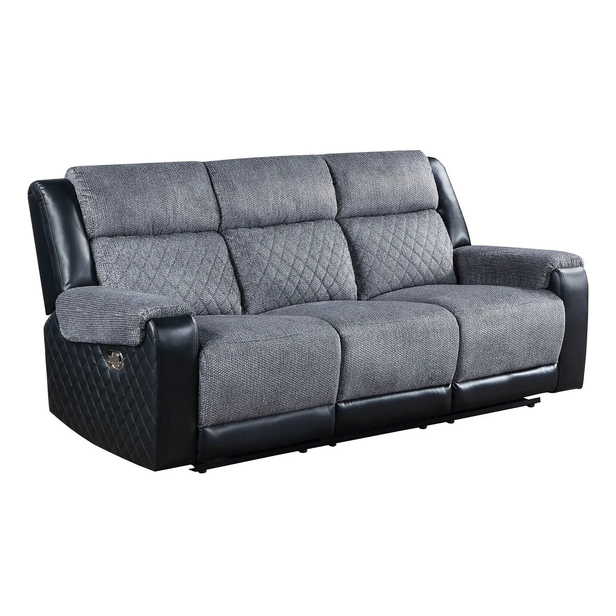 Alicia Reclining Sofa | Glider Recliner | Two-Toned Dark Gray Fabric | 85.75 Inch Length