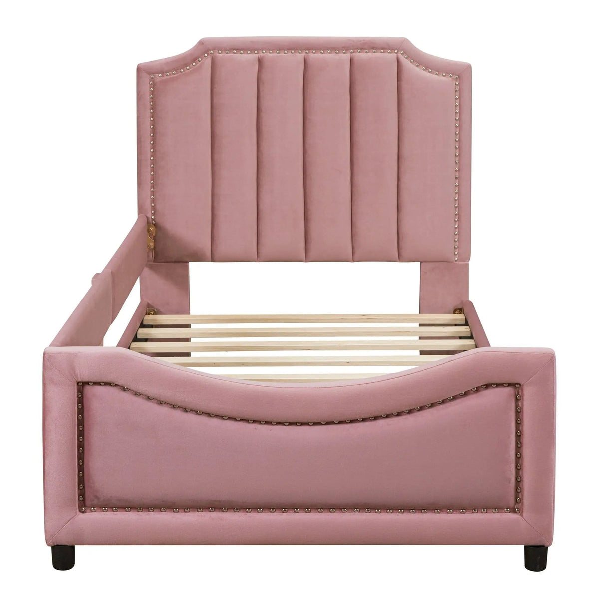 Upholstered Daybed With Classic Stripe Shaped Headboard | 2 Pieces | Pine Wood | Bedroom