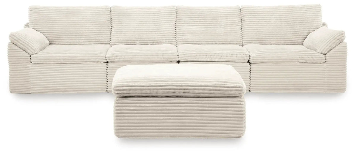 Sectional Sofa | Corduroy | Memory Foam | With Ottoman Ivory