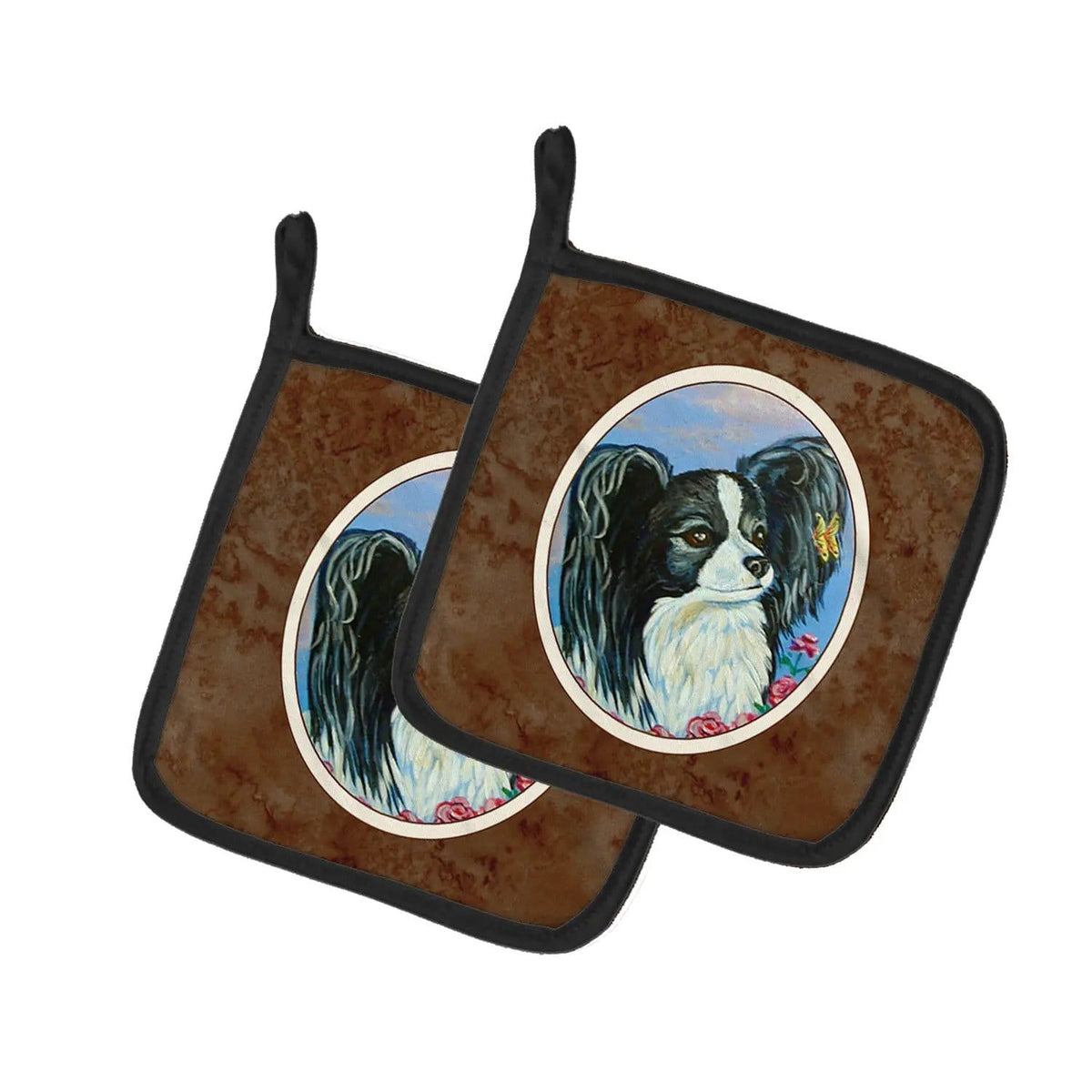 Pot Holder Set of 2 | Heat Resistant Quilted Hot Pads | 7.5 x 7.5 Inch | Black and White Papillon