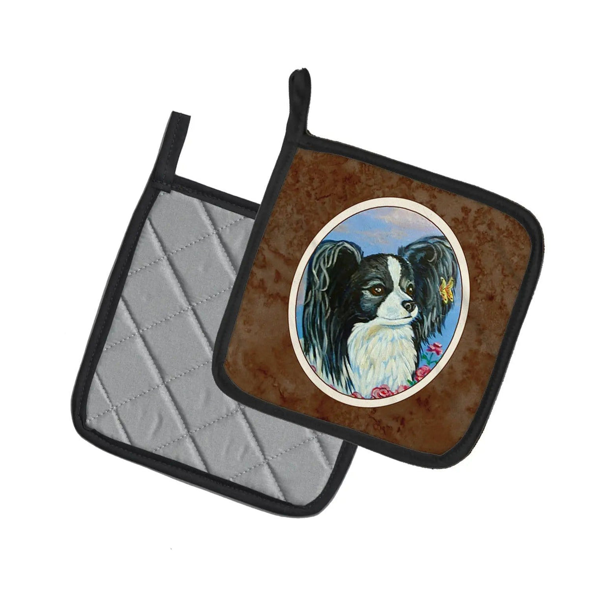 Pot Holder Set of 2 | Heat Resistant Quilted Hot Pads | 7.5 x 7.5 Inch | Black and White Papillon