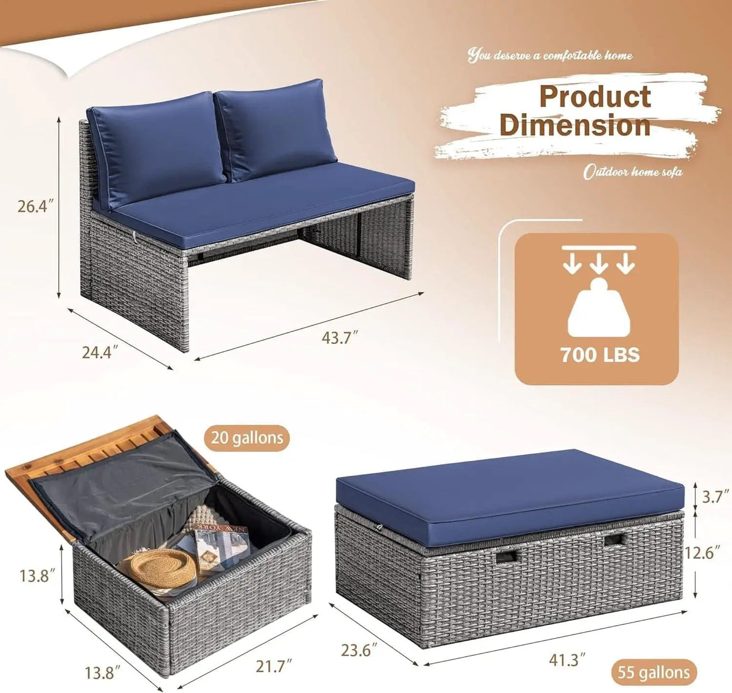 Comfortable Multifunctional Outdoor Day Bed with Side Tables from PriceLows™