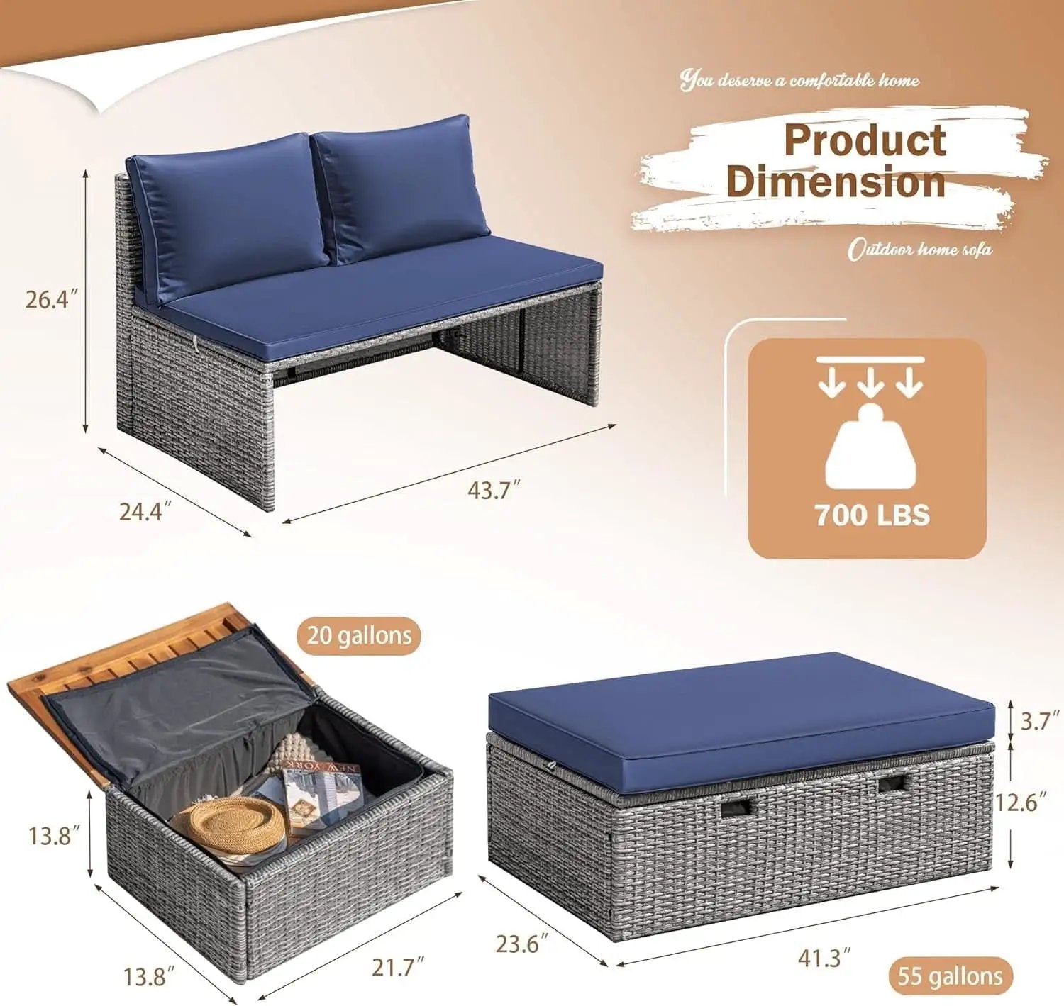 Comfortable Multifunctional Outdoor Day Bed with Side Tables from PriceLows™
