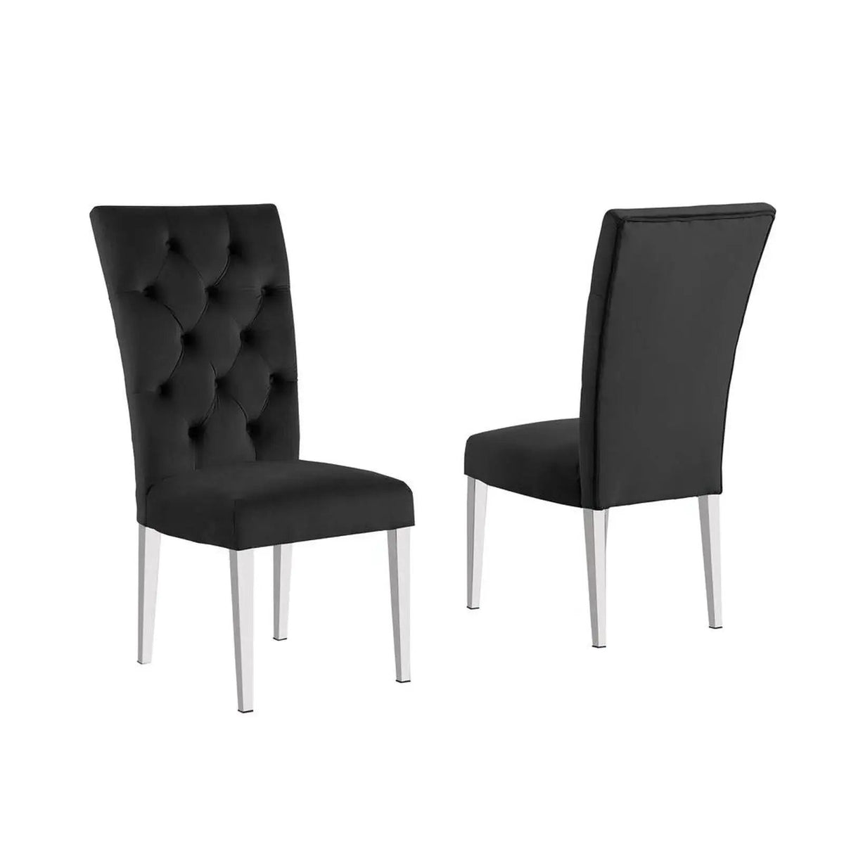 Tufted Dining Chair | Fabric Upholstery | Metal Base | Set Of Two