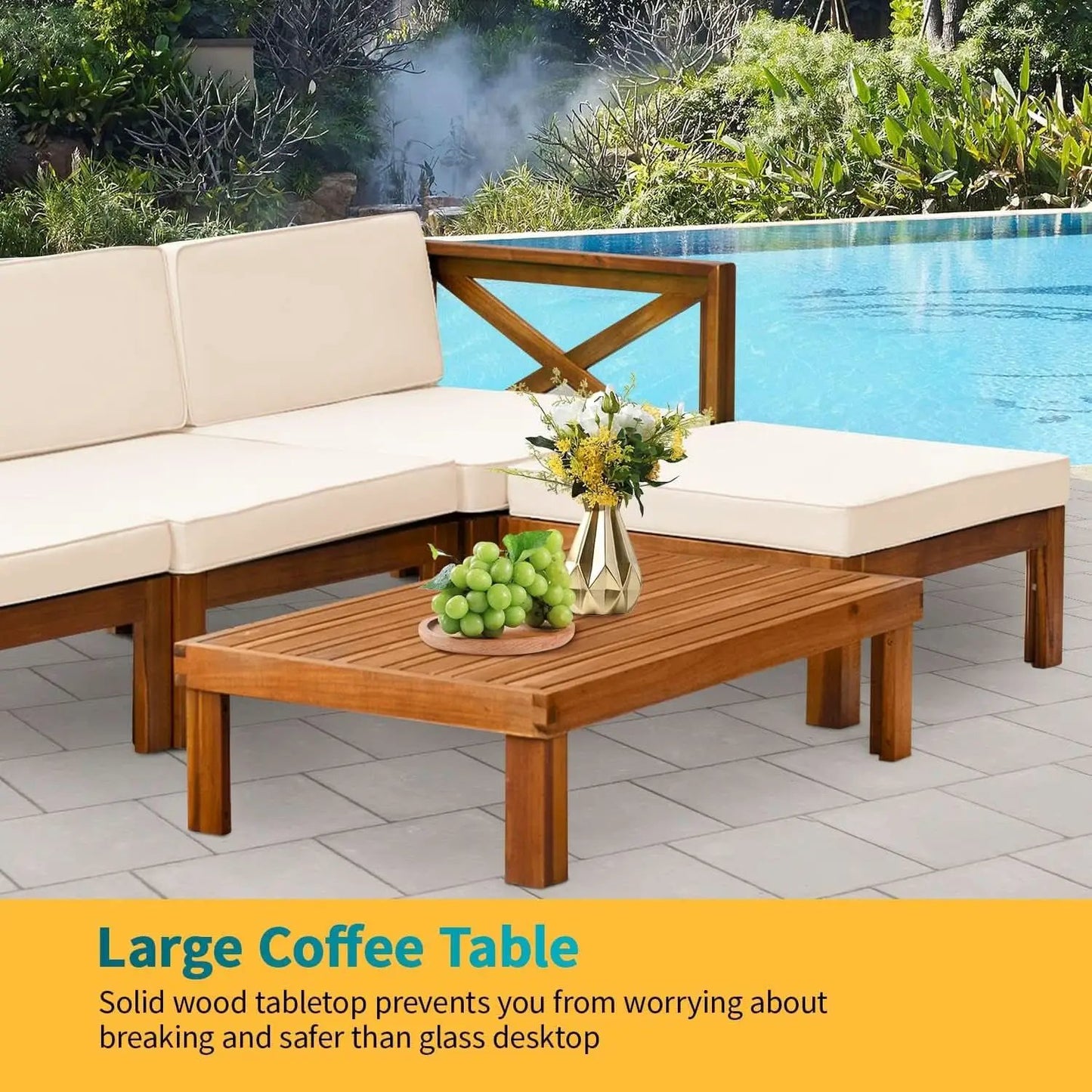 Acacia Wood Outdoor 5 Piece Patio Set With Cushions from PriceLows™