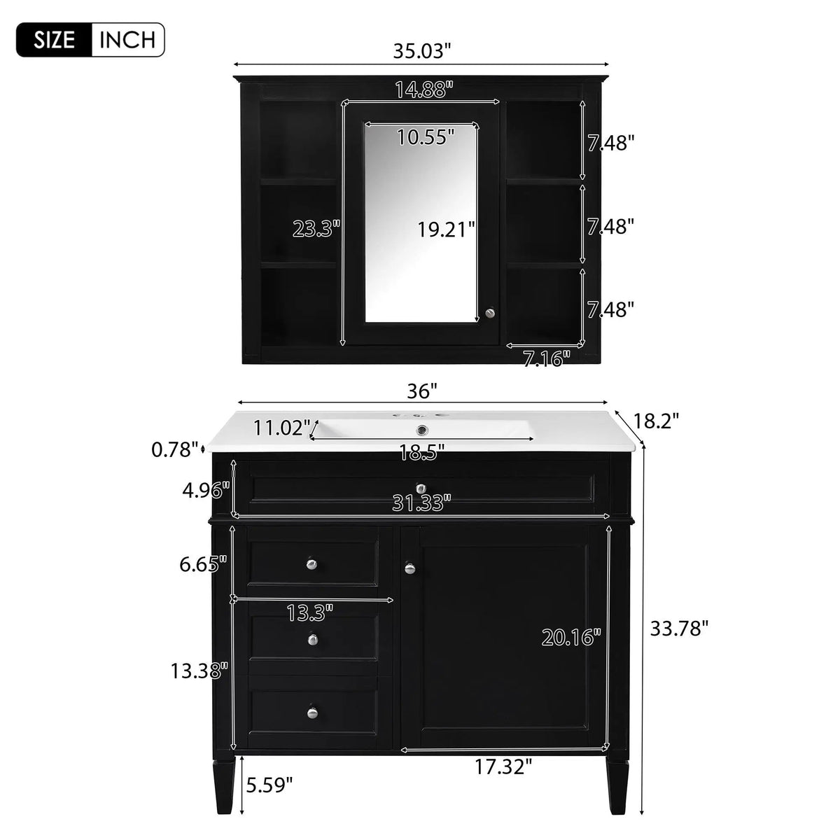 Bathroom Vanity With Mirror Cabinet | Single Sink | Soft Close Doors And Drawers