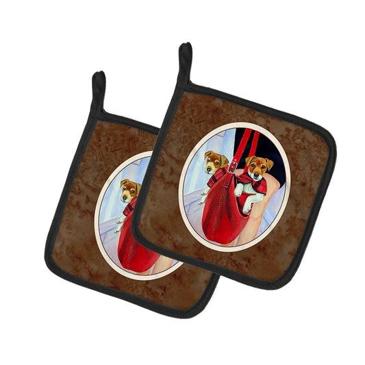 Pot Holder Set of 2 | Heat Resistant Quilted Hot Pads | 7.5 x 7.5 Inch | Jack Russell Terrier (Style 7)
